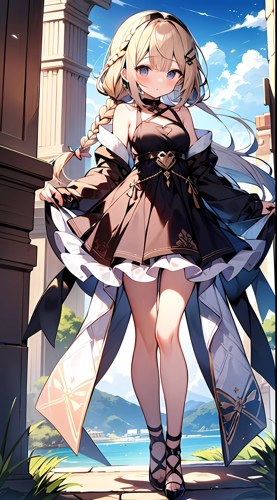 (incredibly absurdres absolutely resolution: 1.5), highest quality, masterpiece, ultra high resolution, 8k, (multiple girls), (gorgeous dresses with many gorgeous and colorful decorations) BREAK shoujo manga style, (loli), soft line drawing, digital enhancement, shojo manga touch, environmental change scenes, shojo manga core, ( Hair length to the shoulders))), (((short braid))), ancient capital of the West, full body visible angle, entangle, beautiful and aesthetic: 1.5, High quality: 1.3