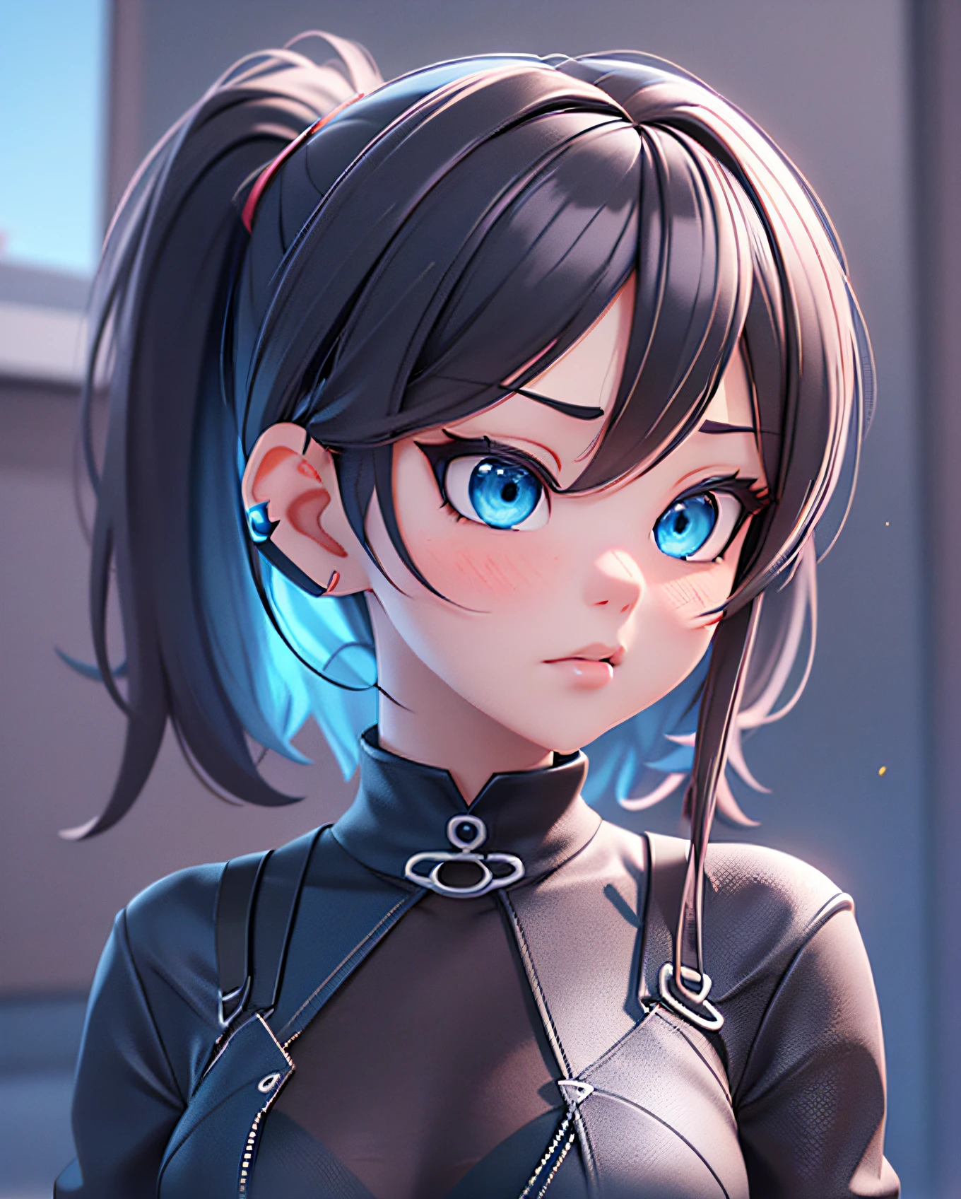there is a woman with a black shirt and blue eyes, realistic anime 3 d style, anime styled 3d, close up character, 🤤 girl portrait, small character. unreal engine 5, stylized anime, 8k portrait render, render of a cute 3d anime girl, 3 d render character art 8 k, highly detailed character, 3d character