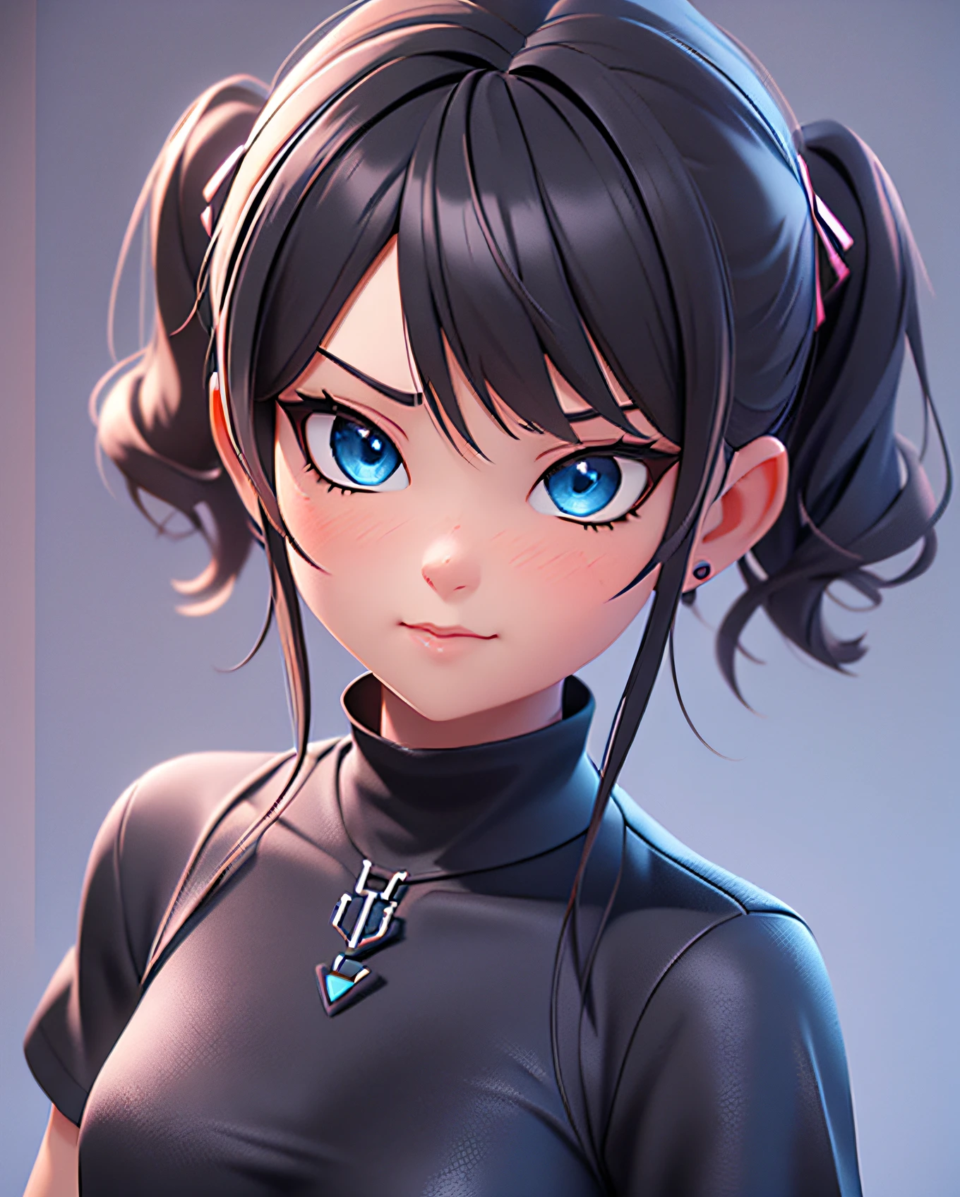 there is a woman with a black shirt and blue eyes, realistic anime 3 d style, anime styled 3d, close up character, 🤤 girl portrait, small character. unreal engine 5, stylized anime, 8k portrait render, render of a cute 3d anime girl, 3 d render character art 8 k, highly detailed character, 3d character