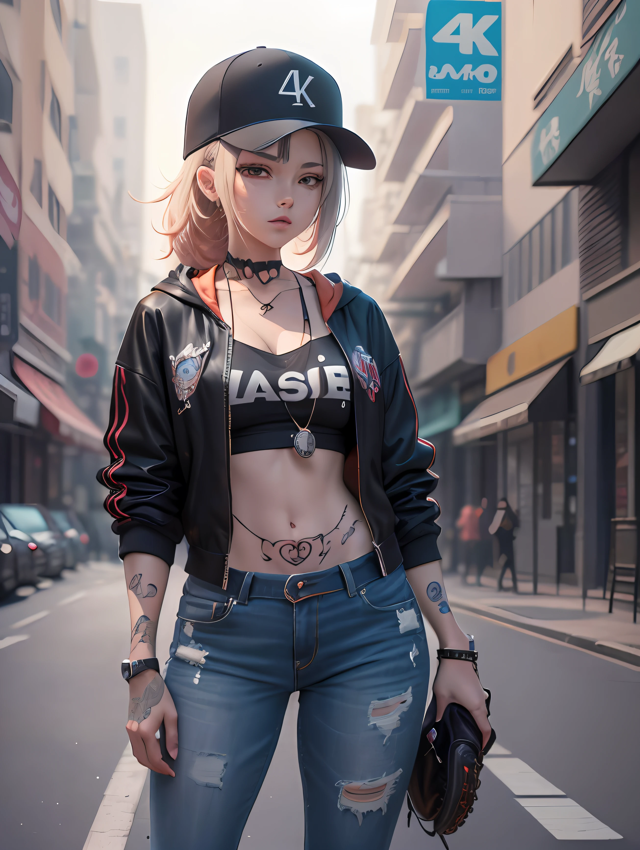 there is a woman with tattoos and a baseball cap on, anime style 4 k, badass anime 8k, anime style. 8k, 4k anime wallpaper, anime art wallpaper 8k, anime wallpaper 4k, anime wallpaper 4k, 8k high quality detailed art, anime art wallpaper 4k, anime art wallpaper 4 k, anime styled 3d