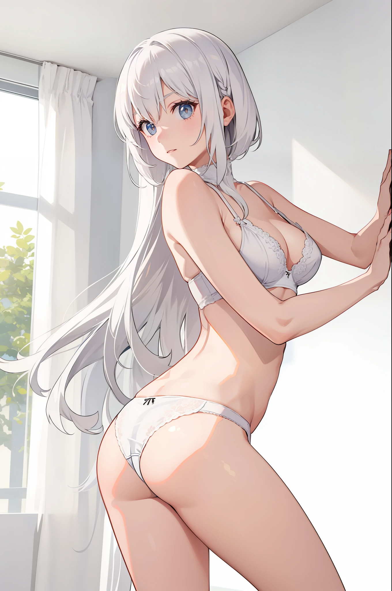 panties, (white), white hair,