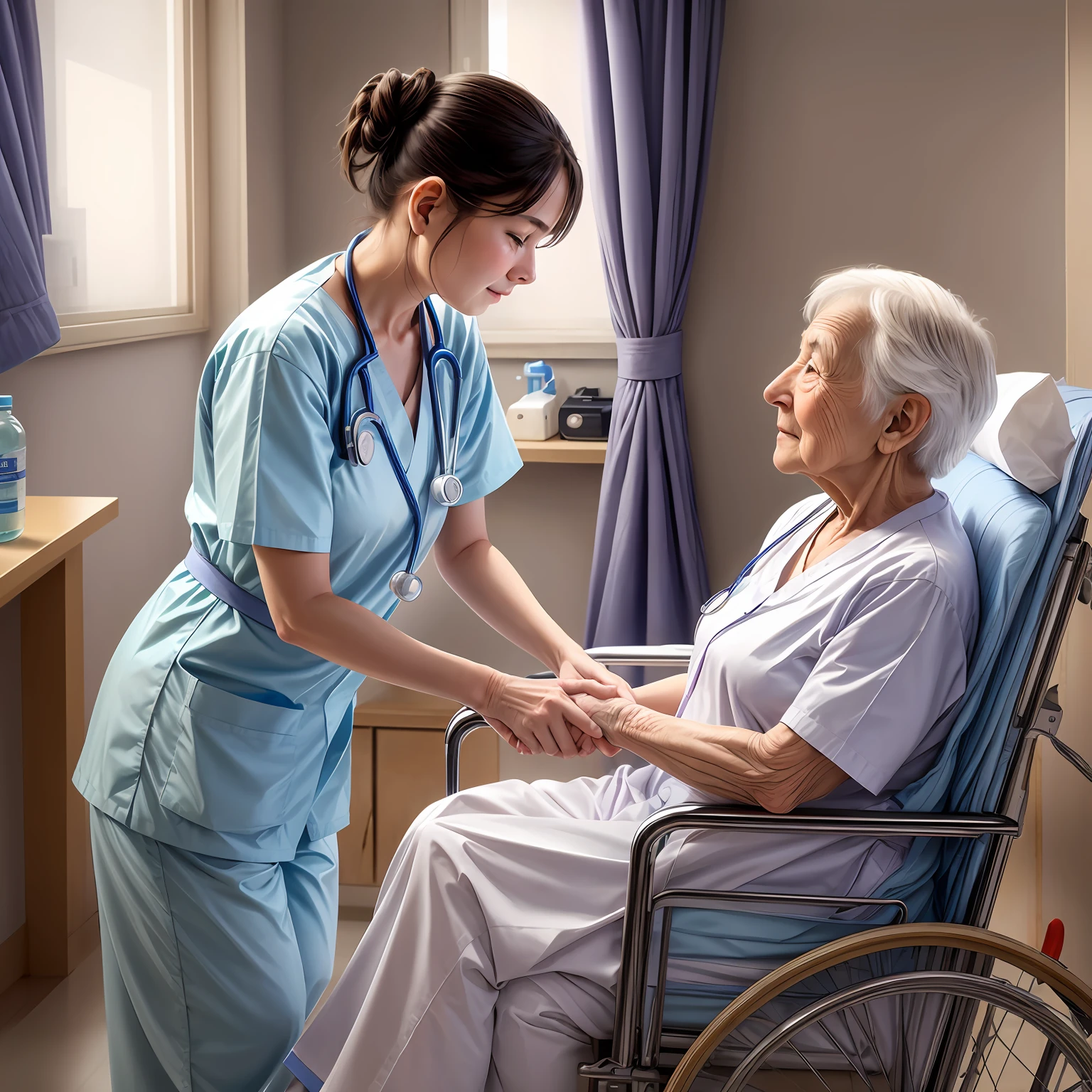 Nursing care sites、Grandma、wheelchair、Sitting --auto