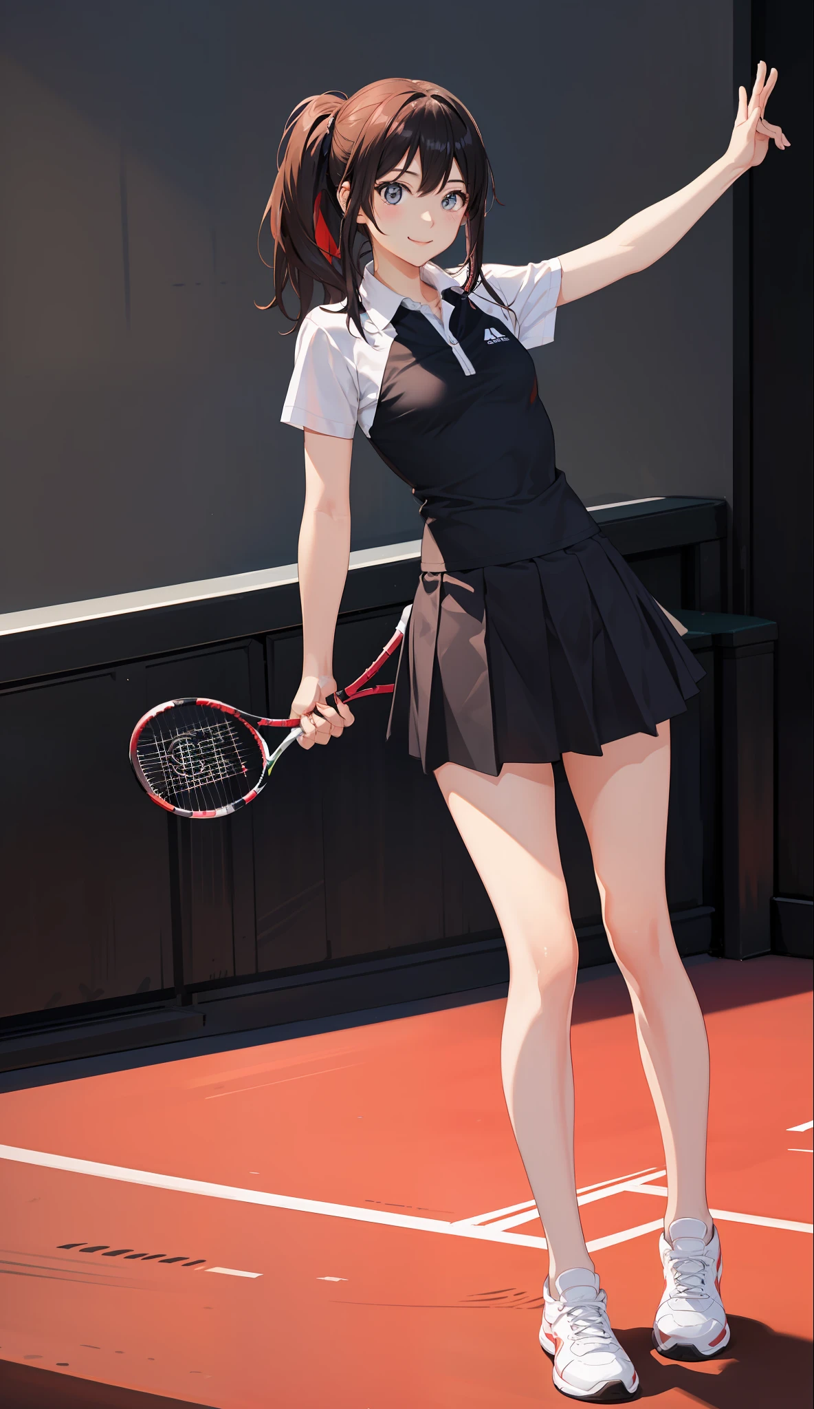 １The girls、shirts、pleatedskirt、17歳、Bob Hair Style、a smile、delightful!、japanes、enmaided、Chromo-white skin、Beautiful eyes、（small tits）、Playing tennis、Wimbledon、Wearing white tennis wear、cinematiclight、