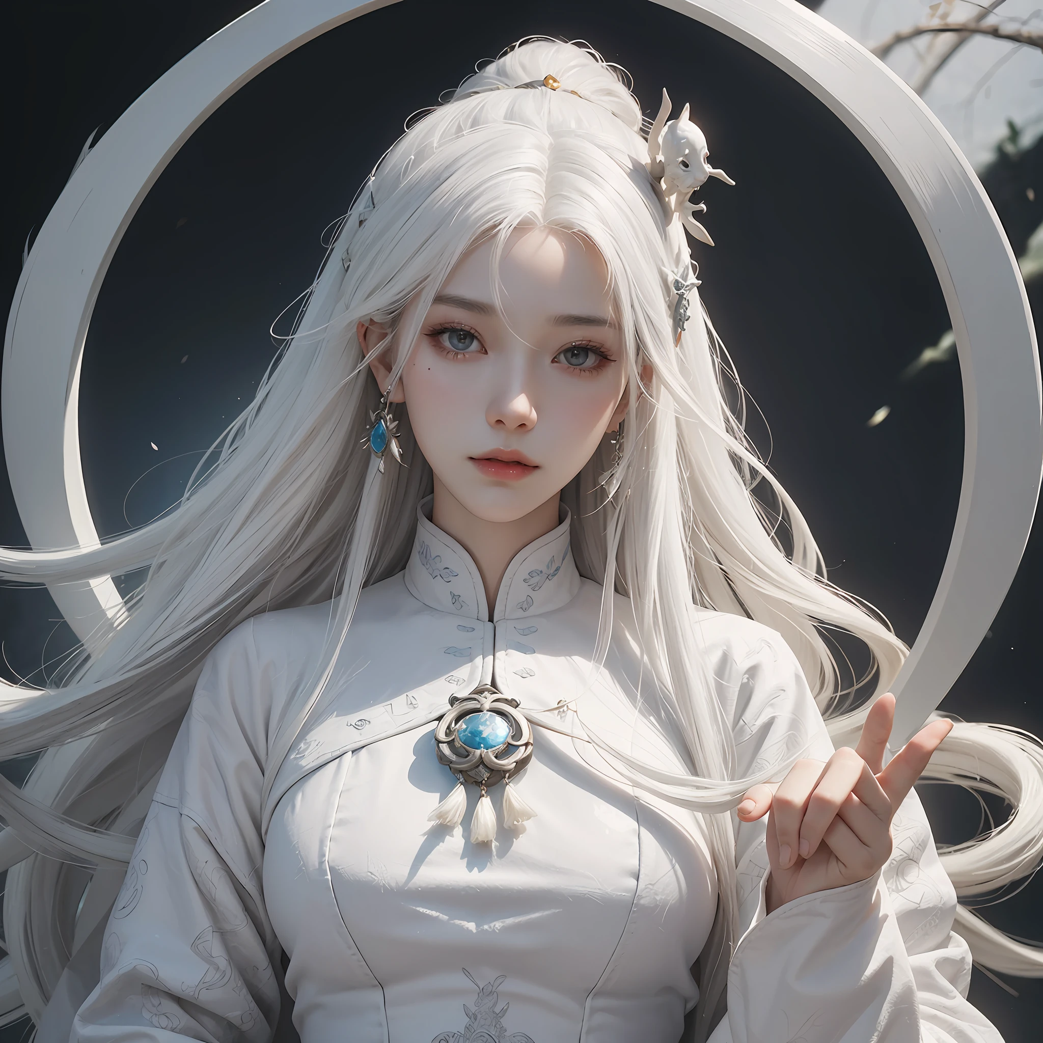 Close-up of a woman with white hair and white mask, beautiful figure painting, Guviz, Guvitz style artwork, Big Brain, White Hair God, Yang J, epic exquisite character art, stunning character art, Fan Qi, Wu Zhun Shifan, Gu Vitz in Pixiv Art Station --auto --s2
