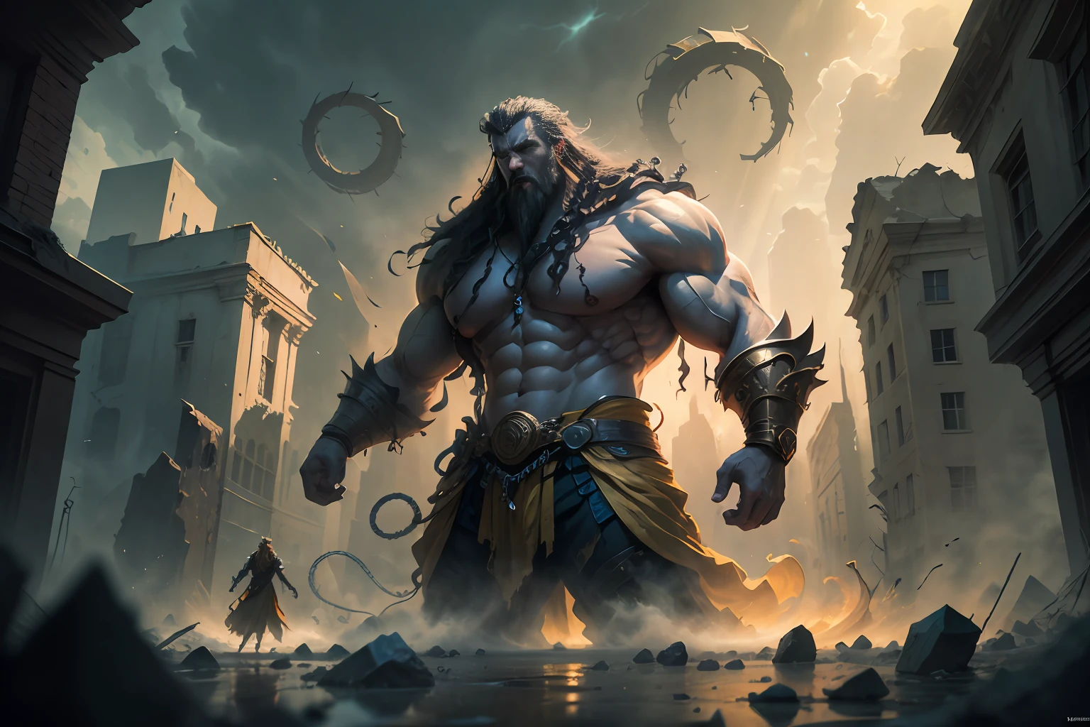 The oil painting depicts Samson, a biblical character, em uma cena impressionante e poderosa. Samson is positioned between two destroyed wall columns, symbolizing their strength and impending doom. The scene is illuminated by rays of sunshine that pierce through the cracks of the walls, creating a striking contrast with the surrounding darkness.
Samson, with his imposing figure and sculpted muscles, Raise your mighty arms, demonstrating his incredible physical strength. Her long, loose hair dances in the air, representing your connection to divinity. His gaze is determined and fierce, demonstrating their determination to fulfill their destiny.
The surrounding walls are in ruins, with broken stones and debris strewn across the ground. The environment seems chaotic, as if the structure itself was giving way under Samson's formidable force. The details of the cracks and stone fragments emphasize the magnitude of Samson's destructive power.
The painting conveys a sense of intense and impending energy. Samson's imposing posture among the shattered columns reveals his connection to impending doom. The light of the sun's rays that pass through the cracks of the walls underscores its importance and central role in this moment of great significance.
Through this work, the painting captures the essence of Samson's story, emphasizing its outsized strength and its role as a divine instrument of justice and revenge. The image conveys a sense of power and triumph, while evoking a sense of impending tragedy, for Samson is aware of the consequences of his actions. --auto