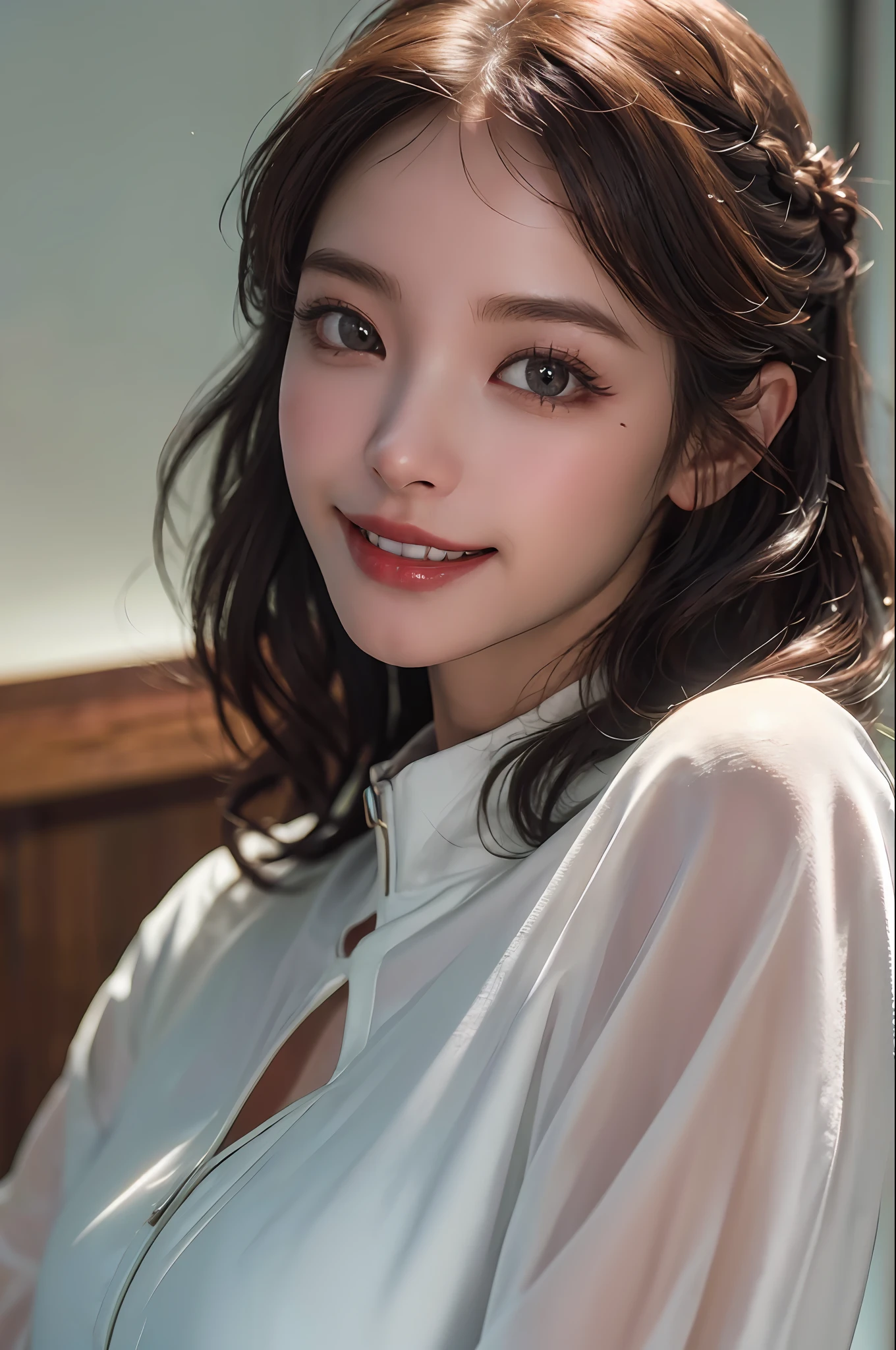 (masterpiece, best quality, beautiful quality, photorealistic, looking at viewer, detailed lighting, extremely detailed skin, extremely detailed hair, extremely detailed teeth, shadows, 8k:1.2), (a picture of a woman, 1girl:1.2),