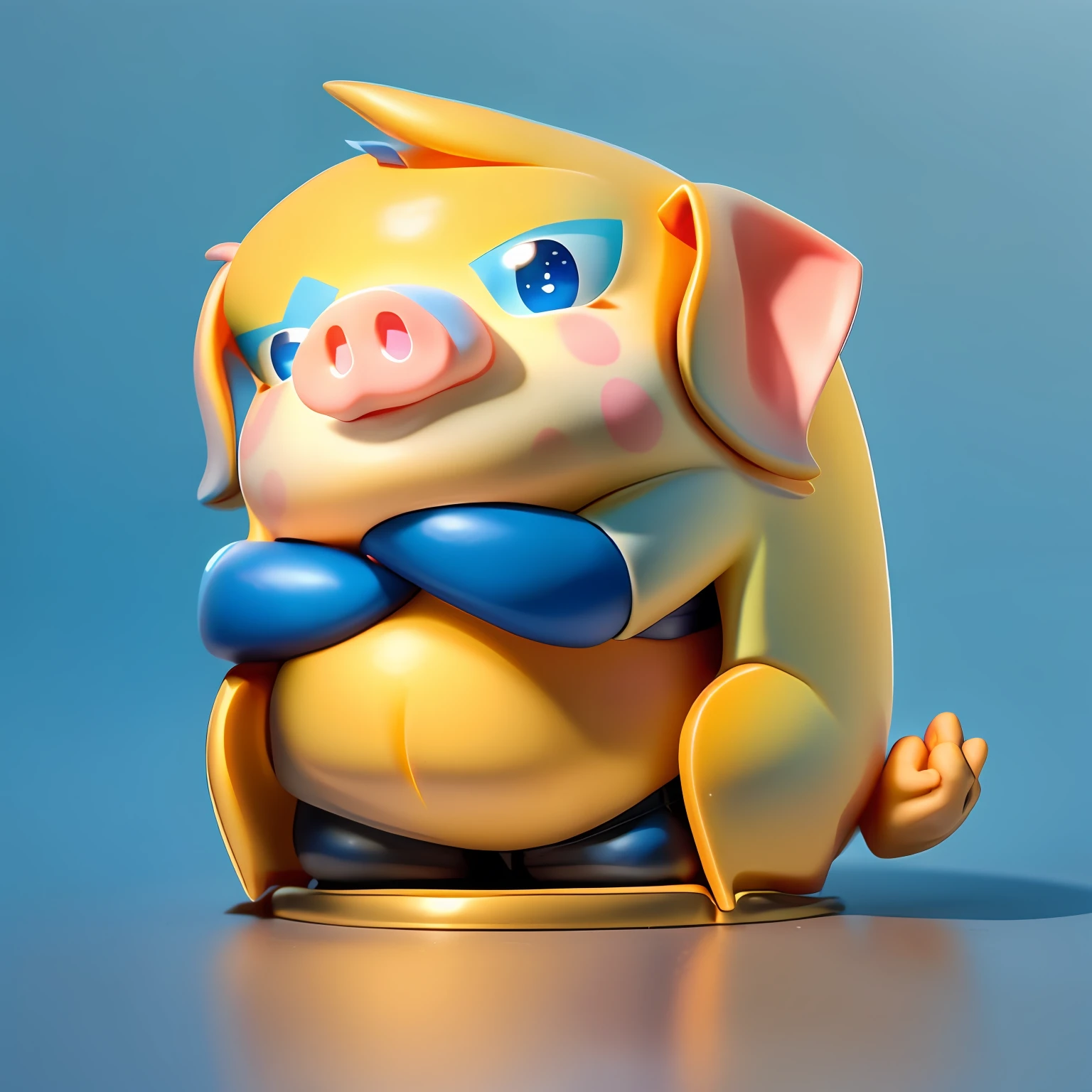Blind box style,pigs,hands crossed,Blue eyes,Belly white,Yellow skin