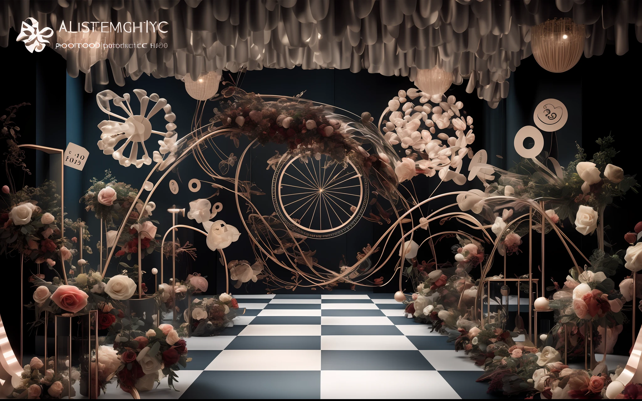 rosette, (photorealestic:1.5), (Good shadows),Good construction,Volumetriclighting,films,(HighestQuali,Award-Awarded,masterpaintings:1.5),Alice in Wonderland,Rose flower,playingcards,Wedding hall,Wedding design renderings,Clearer,8K,red pubic hair