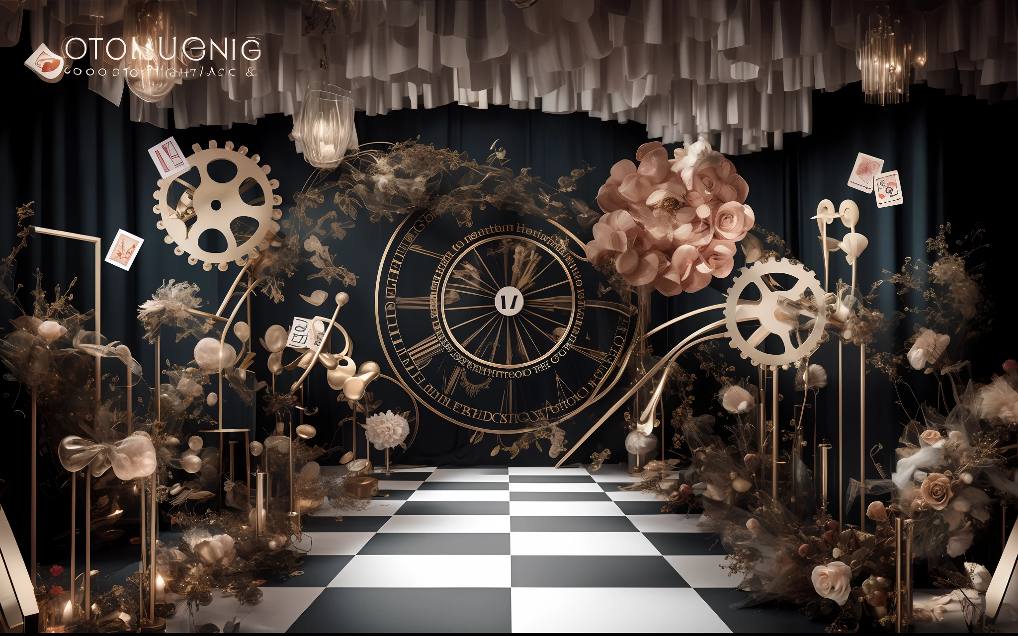 rosette, (photorealestic:1.5), (Good shadows),Good construction,Volumetriclighting,films,(HighestQuali,Award-Awarded,masterpaintings:1.5),Alice in Wonderland,Rose flower,playingcards,Wedding hall,Wedding design renderings,Clearer,8K,red pubic hair