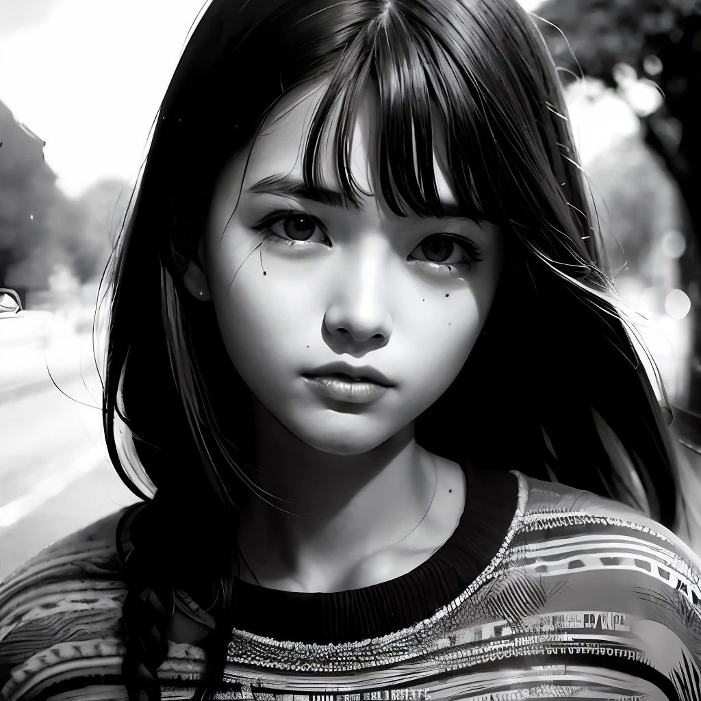 wearing (sweater), portrait, beautiful face, pretty eyes, outside, portrait, park, trees, teeth, eyes open, ward winning photo, best quality, upper body, Hannahowo, windblown black hair, by lee jeffries nikon d850 film stock photograph 4 kodak 400 camera f1.6 lens rich colors hyper realistic lifelike texture natural lighting unreal engine trending on artstation cinestill 800, (100mm lens)