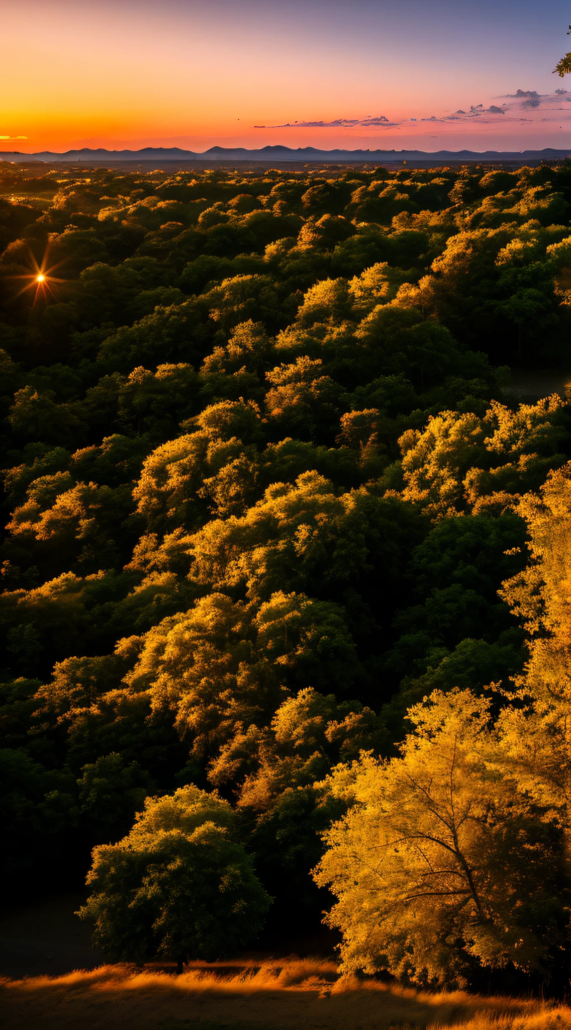 Sunset, evening glow, distant view, realistic, rich colors, gorgeous and colorful, wide-angle shot, evening hours, positive film type, naturalistic style, high-definition quality