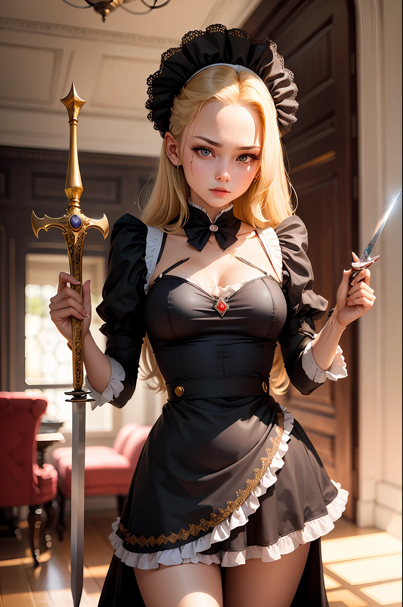 One-handed sword,flatchest,red - eyed,No pigmentation