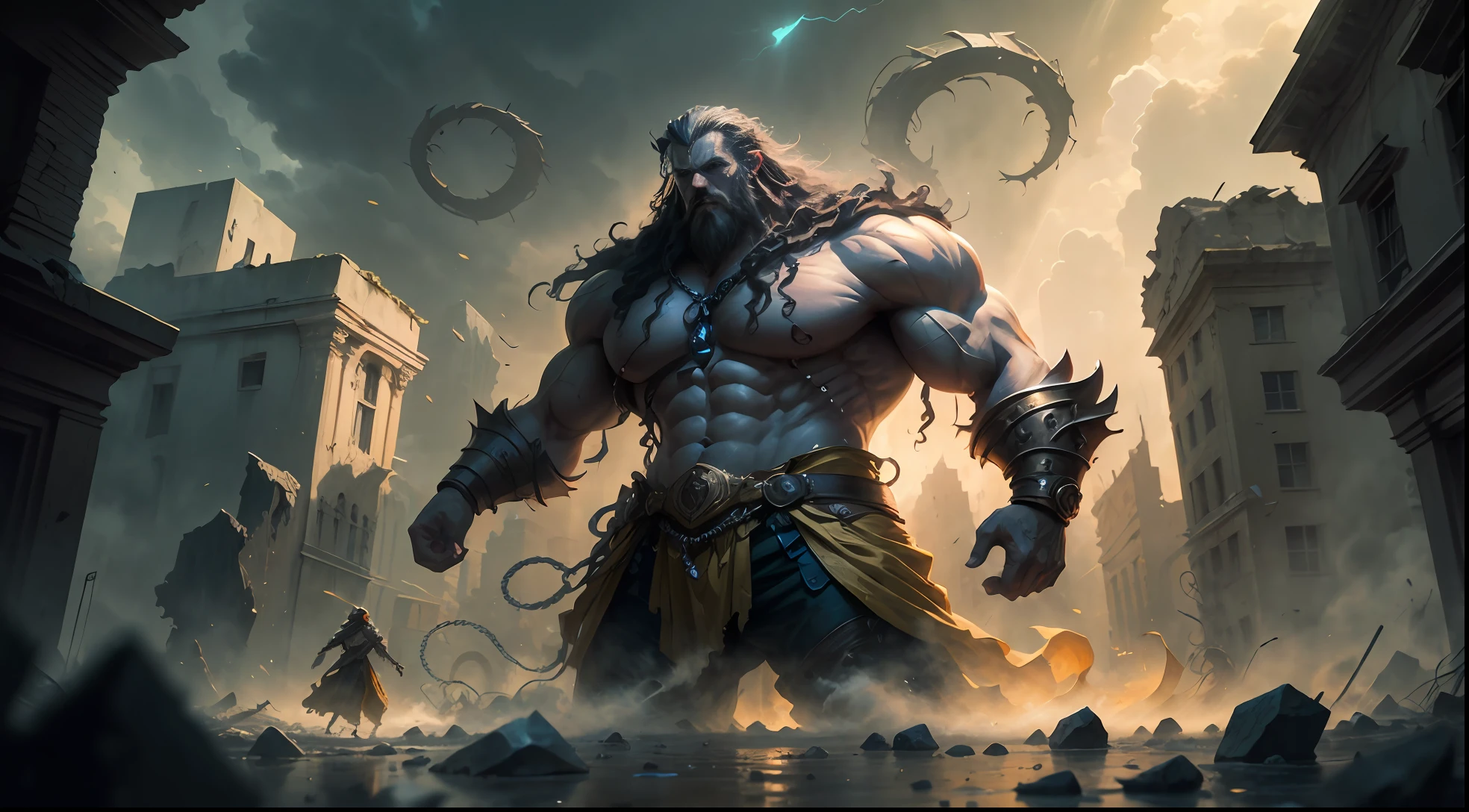 The oil painting depicts Samson, a biblical character, em uma cena impressionante e poderosa. Samson is positioned between two destroyed wall columns, symbolizing their strength and impending doom. The scene is illuminated by rays of sunshine that pierce through the cracks of the walls, creating a striking contrast with the surrounding darkness.
Samson, with his imposing figure and sculpted muscles, Raise your mighty arms, demonstrating his incredible physical strength. Seu longo, loose hair dances in the air, representing your connection to divinity. His gaze is determined and fierce, demonstrating their determination to fulfill their destiny.
The surrounding walls are in ruins, with broken stones and debris strewn across the ground. The environment seems chaotic, as if the structure itself was giving way under Samson's formidable force. The details of the cracks and stone fragments emphasize the magnitude of Samson's destructive power.
The painting conveys a sense of intense and impending energy. Samson's imposing posture among the shattered columns reveals his connection to impending doom. The light of the sun's rays that pass through the cracks of the walls underscores its importance and central role in this moment of great significance.
Through this work, the painting captures the essence of Samson's story, emphasizing its outsized strength and its role as a divine instrument of justice and revenge. The image conveys a sense of power and triumph, while evoking a sense of impending tragedy, for Samson is aware of the consequences of his actions. --auto