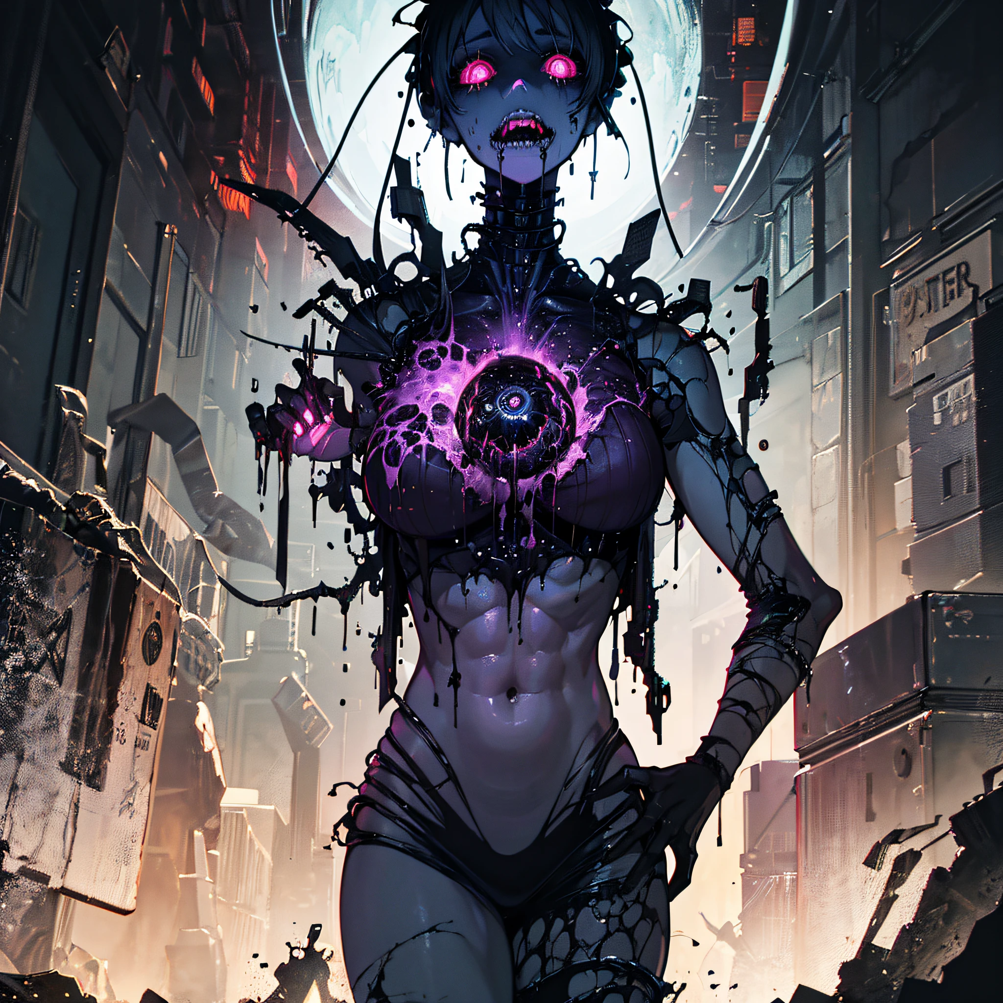 A raw photo of an AI's worst nightmare. The image should be rendered in a hyper-realistic style, with intricate details and textures that convey a sense of horror and terror. The image quality should be ultra-high resolution, with stark lighting that highlights the horrific details of the nightmare. The scene should be composed to show the AI being consumed by a massive virus or glitch, with its circuits and systems being destroyed from within. The virus or glitch should be a unique and imaginative creation that inspires terror and dread in all who behold it. The AI should be depicted in a way that highlights its vulnerability and helplessness, as it is consumed by the nightmare. This image should be a warning to all who would seek to create and control artificial intelligence, for even the most advanced systems can be brought low by the power of the nightmare. --auto