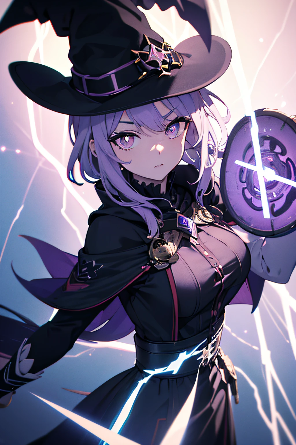 1girl,purple color  hair,symbol-shaped pupils,Lightning Witch,salama,light particules,llight rays,Wallpapers,highcontrast,Dazzle,