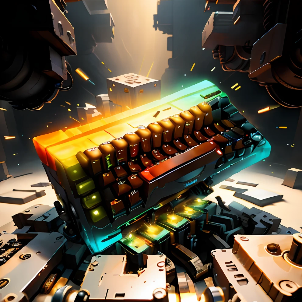 A mechanical keyboard,The mechanics of the cube,sci-fy,future-tech,There are energy cores in the cube,Simple structure,Q version,lovly