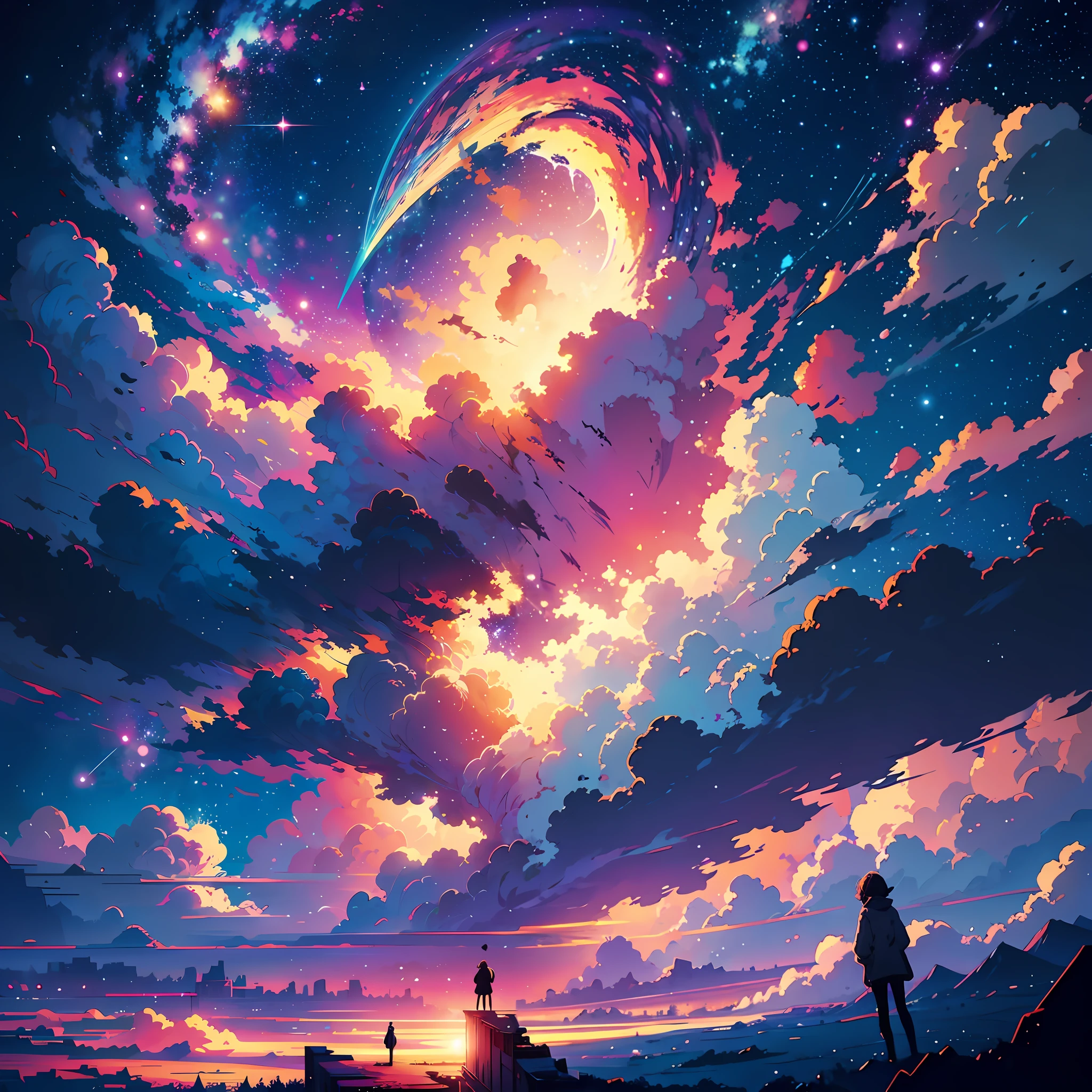 anime anime wallpapers with a view of the sky and stars, cosmic skies. by makoto shinkai, anime art wallpaper 4 k, anime art wallpaper 4k, anime art wallpaper 8 k, anime sky, amazing wallpaper, anime wallpaper 4 k, anime wallpaper 4k, 4k anime wallpaper, makoto shinkai cyril rolando, anime background art