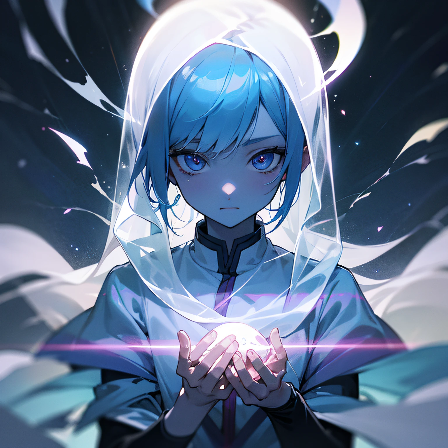 Ghost boy ethereal effect of translucent transparent skin, anime