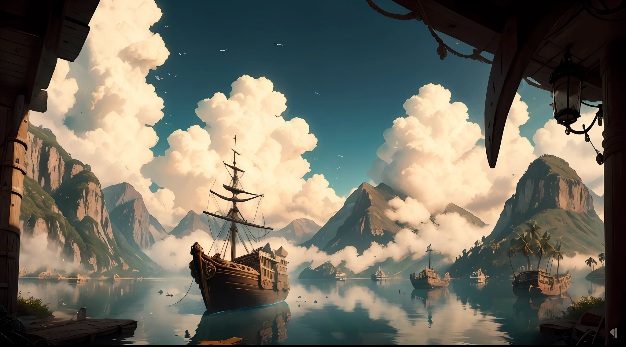 obra-prima, um navio dos anos 1500 navegando no mar, Aesthetics 1500, Medieval aesthetics, nuvens, litoral a vista, fog, dia, Very detailed lighting, Dramatic, trending digital art in Artstation 8k HD realistic detailed high definition, detalhado, textura da pele, hiper detalhado, textura de pele realista, armadura, melhor qualidade, Ultra alto nada, (fotorrealista: 1.4), alta resolução, detalhado,  foto crua, sharp re, por Lee Jeffries Nikon D850 Film Fotografia de Stock 4 Kodak Portra 400 Camera F1.6 lens rich colors hyper realistic texture dramatic lighting unrealengine trend in artstation cinestill 800