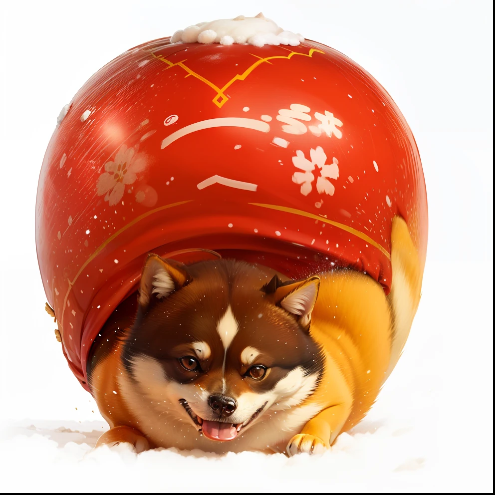 Based on the image of winter dates，Shiba Inu's expression，Jumping action，Disney  style --auto