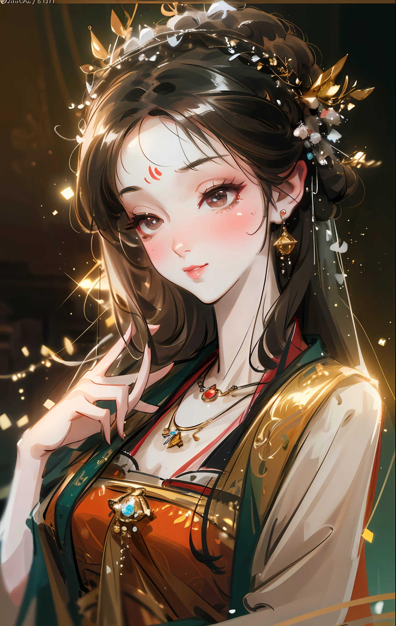 best quality, masterpiece, highres, 1girl,blush,(seductive smile:0.8),star-shaped pupils,china hanfu,hair ornament,necklace, jewelry,Beautiful face,upon_body, tyndall effect,photorealistic, dark studio, rim lighting, two tone lighting,(high detailed skin:1.2), 8k uhd, dslr, soft lighting, high quality, volumetric lighting, candid, Photograph, high resolution, 4k, 8k, Bokeh