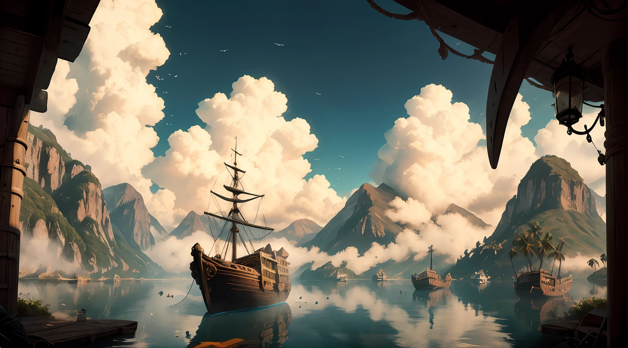 obra-prima, um navio dos anos 1500 navegando no mar, Aesthetics 1500, Medieval aesthetics, nuvens, litoral a vista, fog, dia, Very detailed lighting, Dramatic, trending digital art in Artstation 8k HD realistic detailed high definition, detalhado, textura da pele, hiper detalhado, textura de pele realista, armadura, melhor qualidade, Ultra alto nada, (fotorrealista: 1.4), alta resolução, detalhado,  foto crua, sharp re, por Lee Jeffries Nikon D850 Film Fotografia de Stock 4 Kodak Portra 400 Camera F1.6 lens rich colors hyper realistic texture dramatic lighting unrealengine trend in artstation cinestill 800