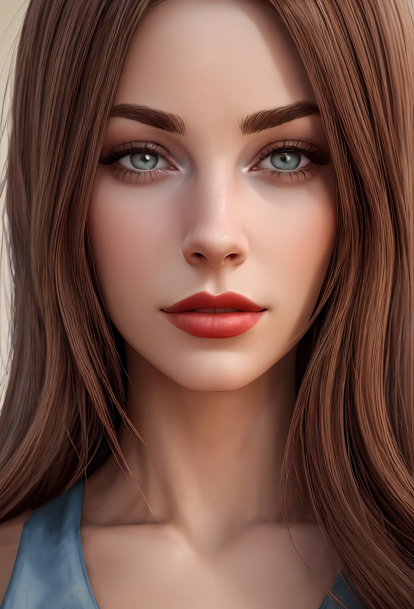 um close up de uma mulher com longos cabelos castanhos e batom vermelho, rosto bonito realista, belo rosto realista, rosto realista altamente detalhado, rosto realista detalhado, foto retrato suave 8 k, rosto bonito fotorrealista, rosto perfeito sombreado realista, rosto detalhado e realista, estilo de arte realista, 8k portrait render, rosto detalhado realista, rosto realista e detalhado, Rosto ultra realista