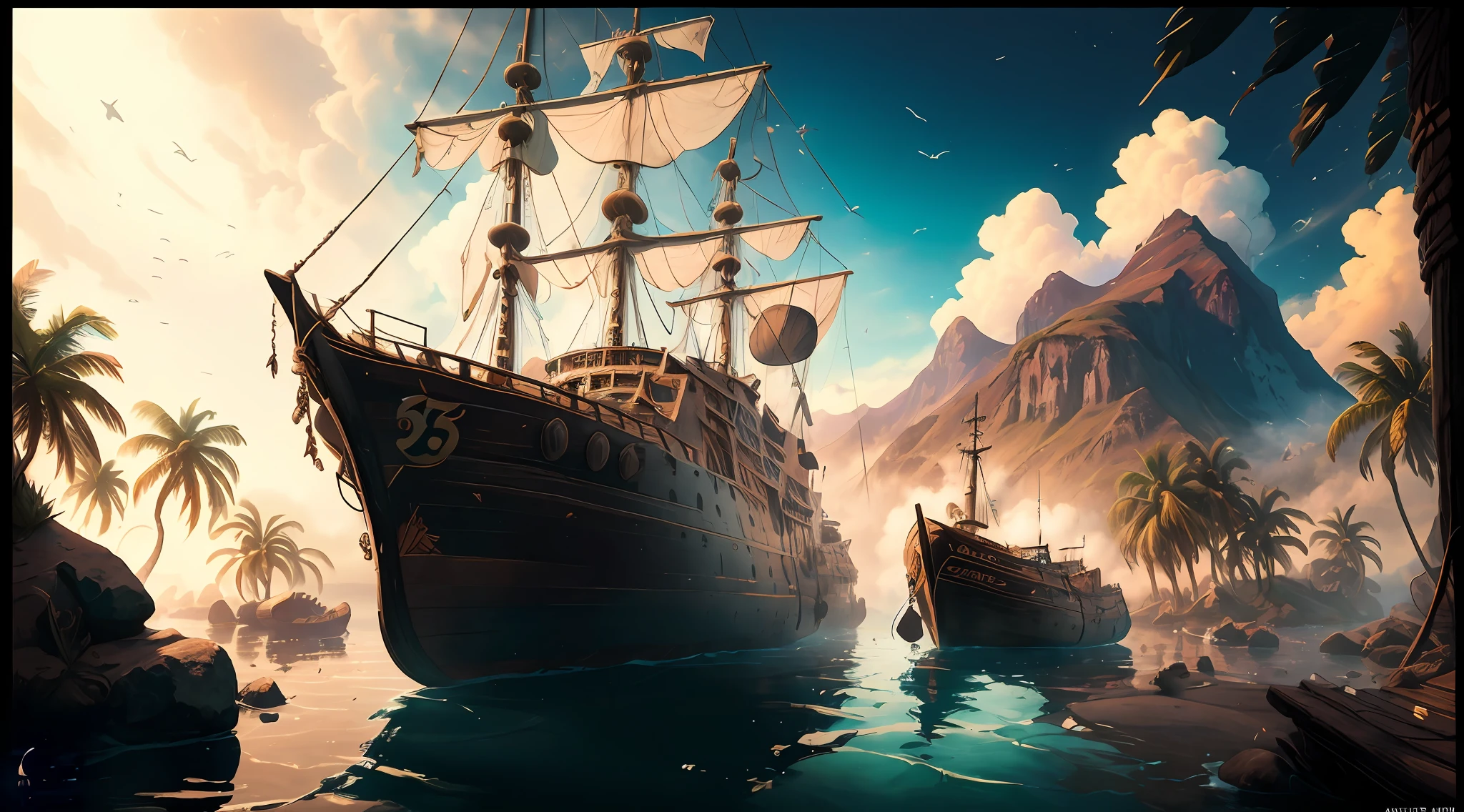 obra-prima, um navio dos anos 1500 navegando no mar, Aesthetics 1500, Medieval aesthetics, nuvens, litoral a vista, fog, dia, Very detailed lighting, Dramatic, trending digital art in Artstation 8k HD realistic detailed high definition, detalhado, textura da pele, hiper detalhado, textura de pele realista, armadura, melhor qualidade, Ultra alto nada, (fotorrealista: 1.4), alta resolução, detalhado, foto crua, sharp re, por Lee Jeffries Nikon D850 Film Fotografia de Stock 4 Kodak Portra 400 Camera F1.6 lens rich colors hyper realistic texture dramatic lighting unrealengine trend in artstation cinestill 800
