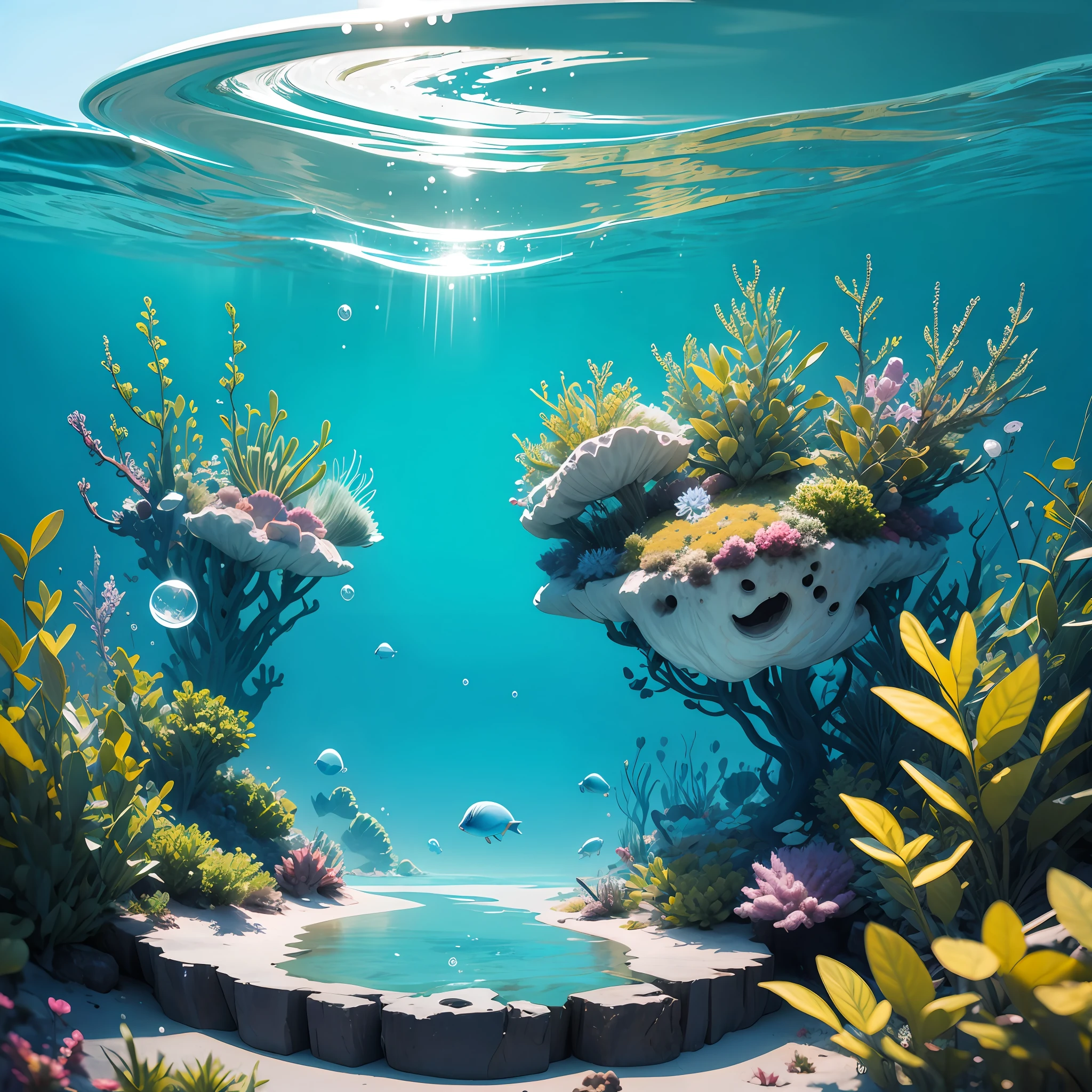 A shiny bubble shines on the ocean floor --auto