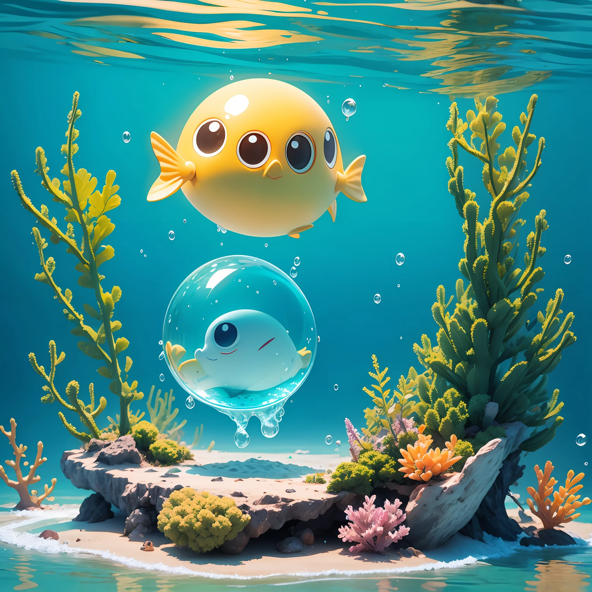 A shiny bubble shines on the ocean floor --auto