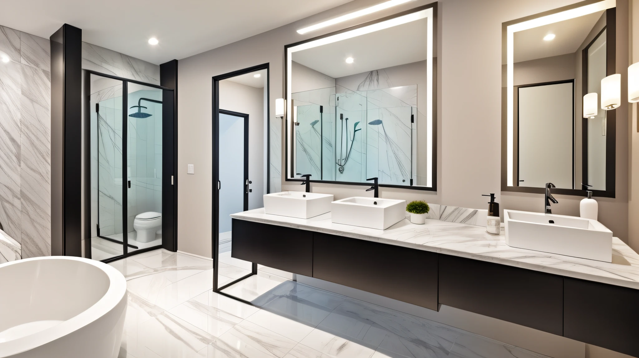 white colors，Modern bathroom scene，Sink with tap，Photographic works，Hi-Def，simple clean lines, clean and simple, Photo taken with Sony A7R, Perfect details，mirrors，No Man --auto