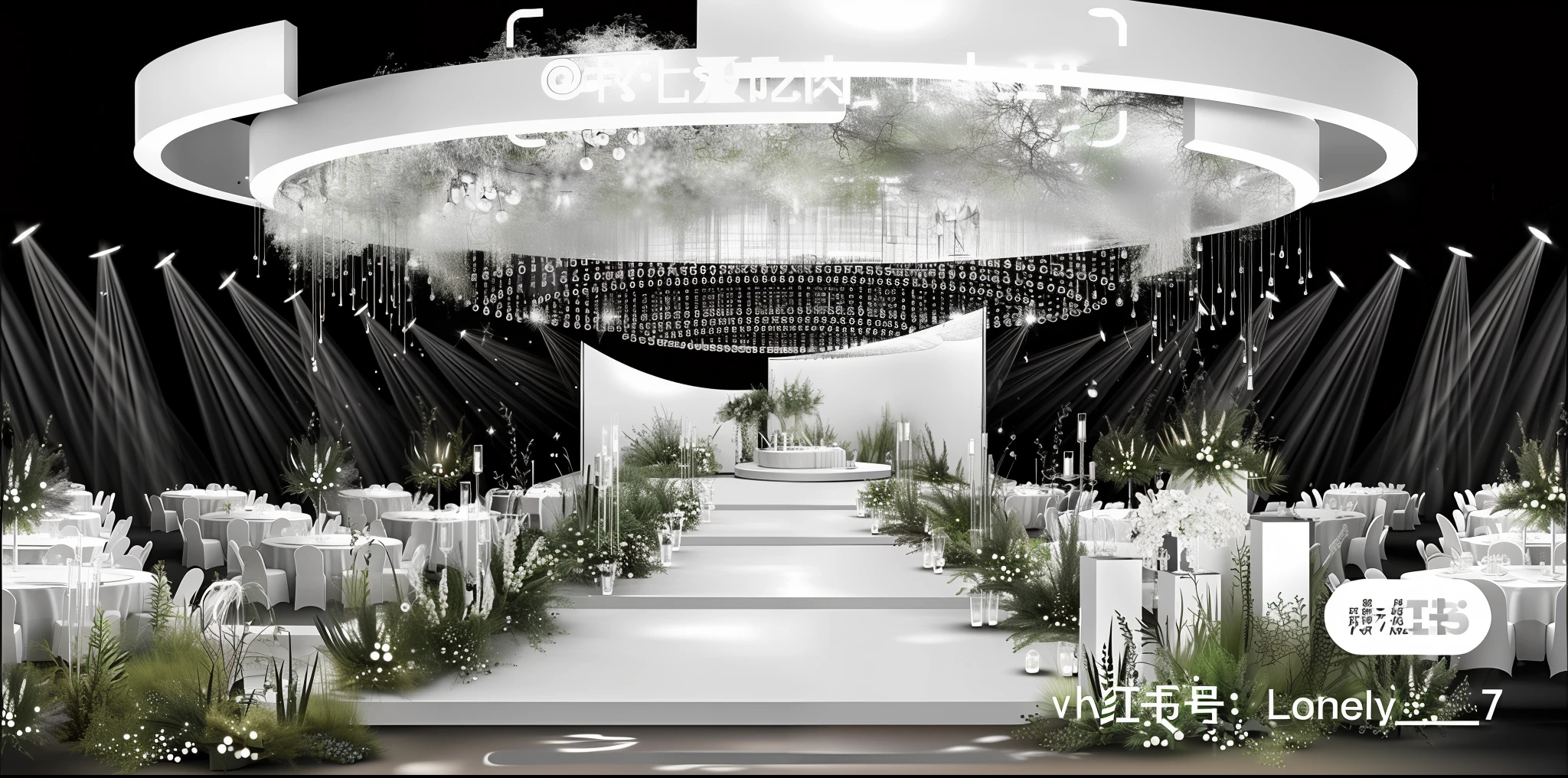 (photorealestic:1.5), (Good shadows),Good construction,Volumetriclighting,films,(HighestQuali,Award-Awarded,masterpaintings:1.5),Wedding hall,Wedding design renderings,Clearer,8K,florals,Wedding banquet hall