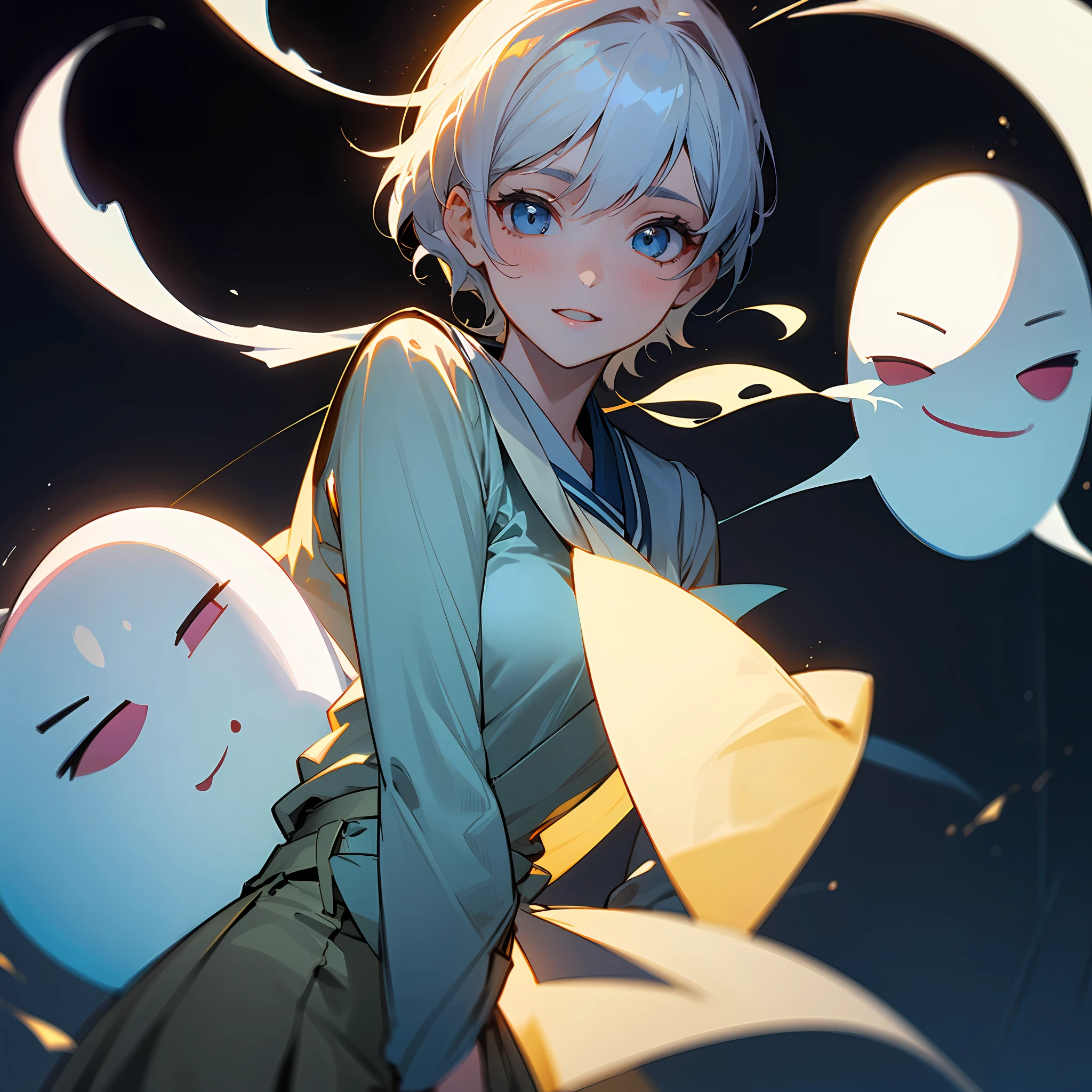 1girl in, Shot from the waist up, Japanese student, sailoruniform, Shining the flashlight from under your face to your face, It's a ghost~, joke