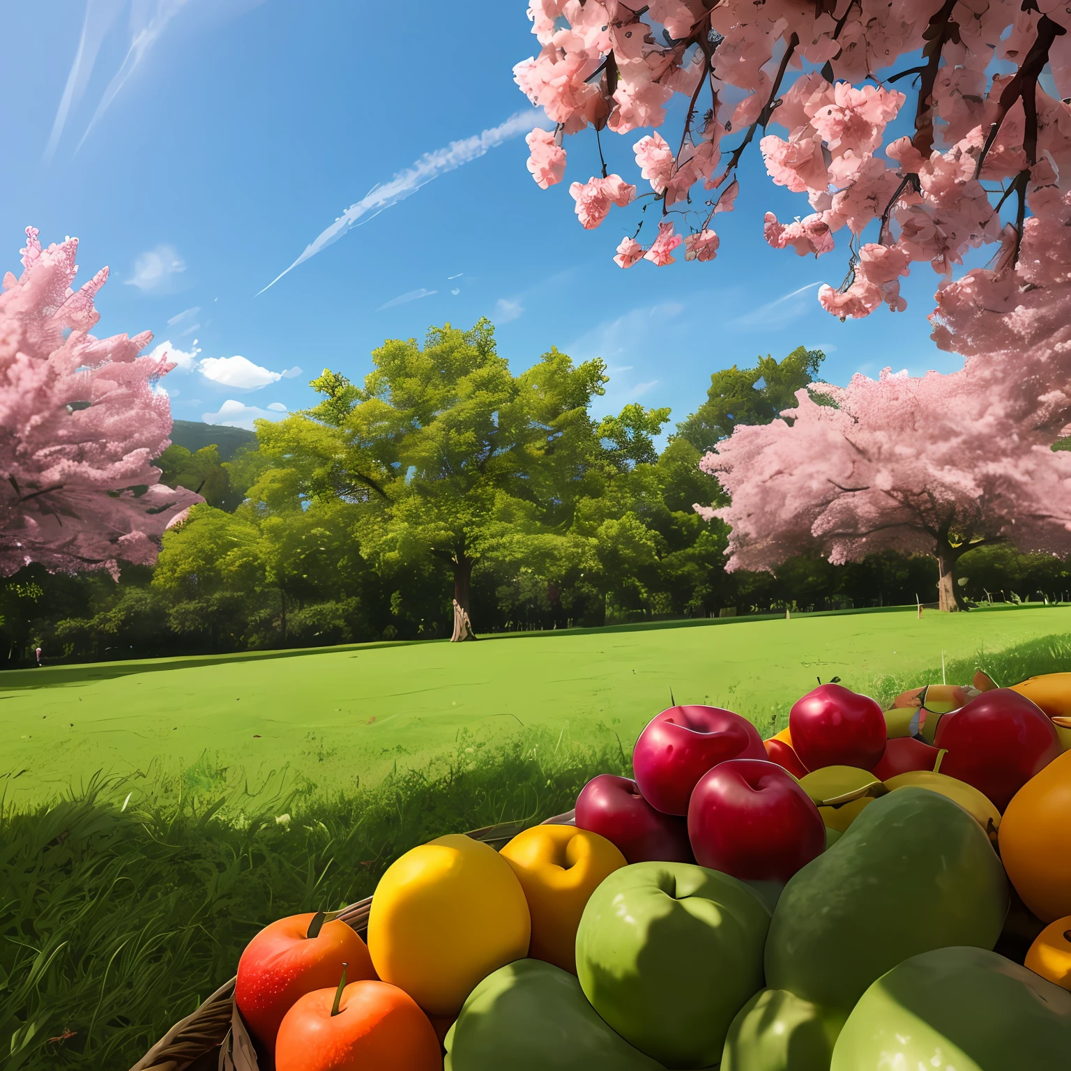 orchard, Fruit, fruit and vegetable, tree, Green, healthy, Sunny, vibrant, Real Scene, Fruit, Wide angle lens, Big Scene, Low angle shooting, Red vitality, water vitality, refreshing