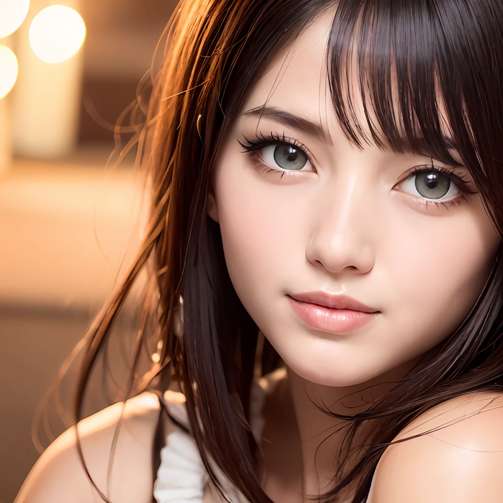 extremely details CG、8k Top Quality、Super beautiful、Super beautiful、1 female、Shot with a pull、skyrocket、Detailed eye、Detailed nose、Detailed mouth、black-haired、Longhaire、Night、portlate、skin whitening、Lustrous skin、focus、firework、bath robe、japanes、、a smile、Touching the hair