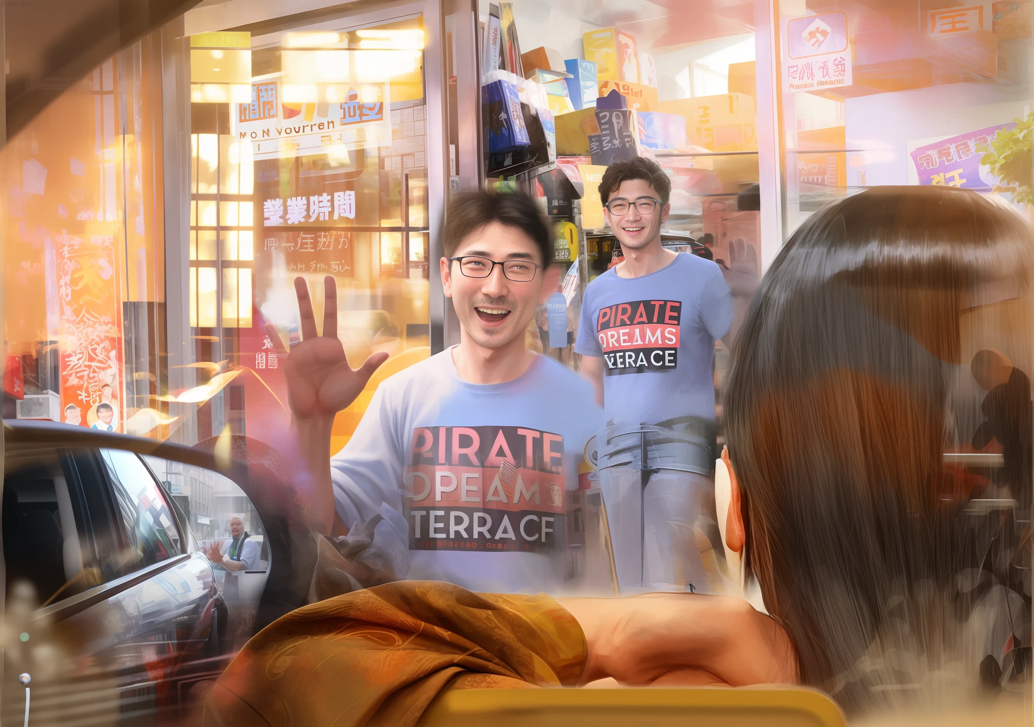 The man is waving