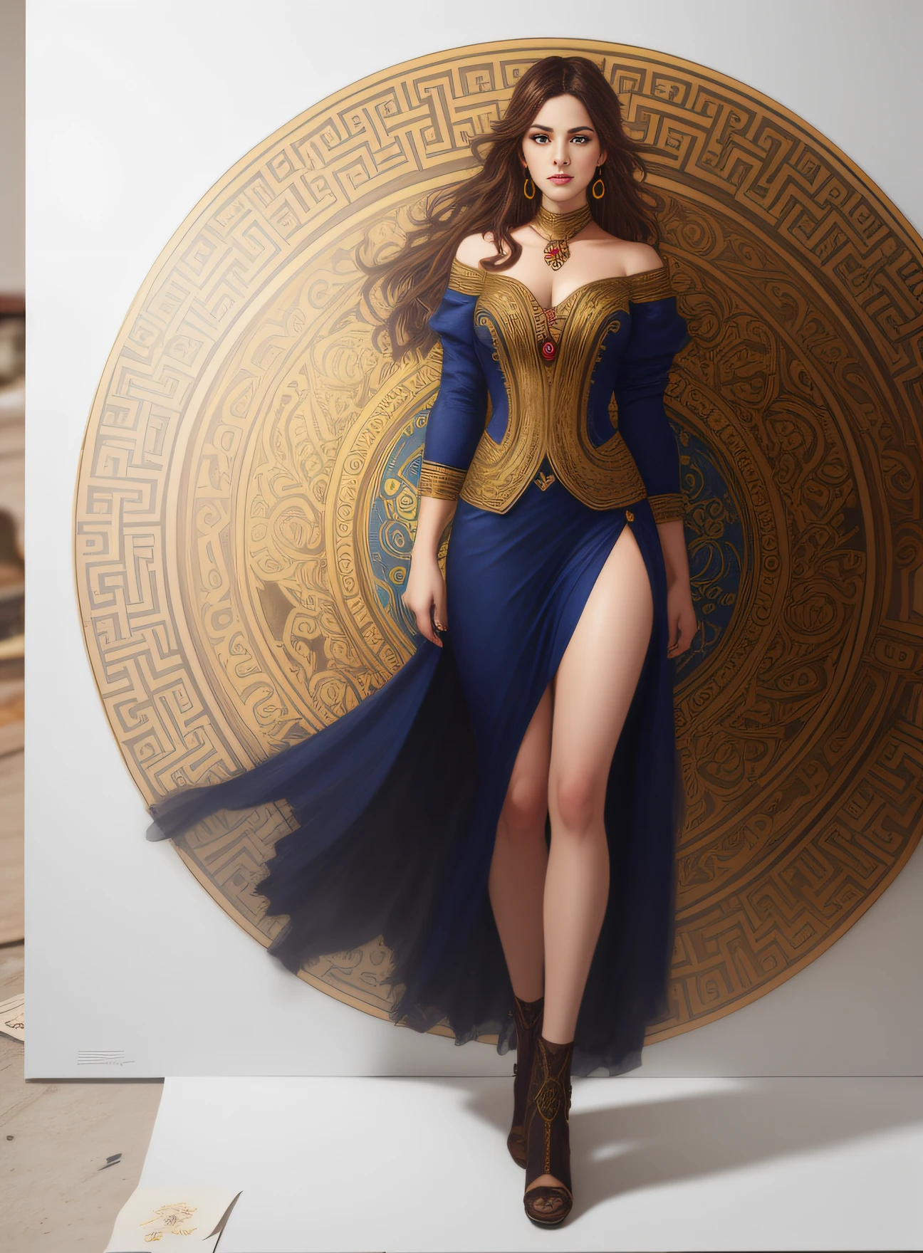 photorealistic beautiful woman, messy brown hair, beggar, full body, cover, hyperdetailed painting, luminism, Bar lighting, complex, ancient greek clothes, messy brown old clothes, 4k resolution concept art, Artgerm, WLOP, Alphonse Mucha, 3d render, octane render, intricately detailed, cinematic, trending on artstation | Isometric | Centered hipereallistic cover photo awesome full color, hand drawn, dark, gritty, realistic mucha, klimt, erte .12k, intricate. hit definition , cinematic,Rough sketch, mix of bold dark lines and loose lines, bold lines, on paper, Full body.