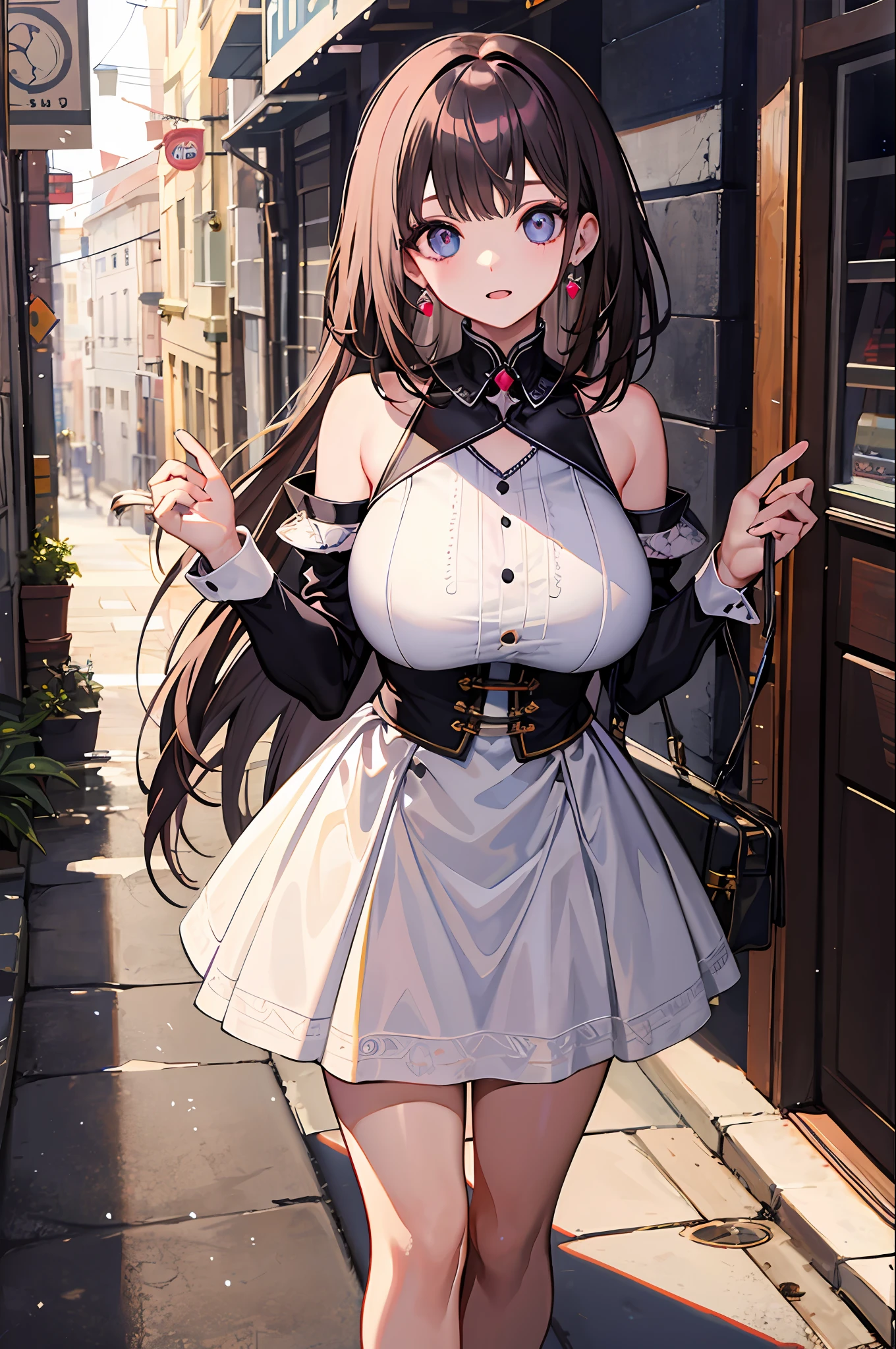 masterpaintings, beste-Qualit, 8K quality,1girl huge large breasts, finely quality eyes, blone hair, looking looking at viewer, Princess dress,alley,