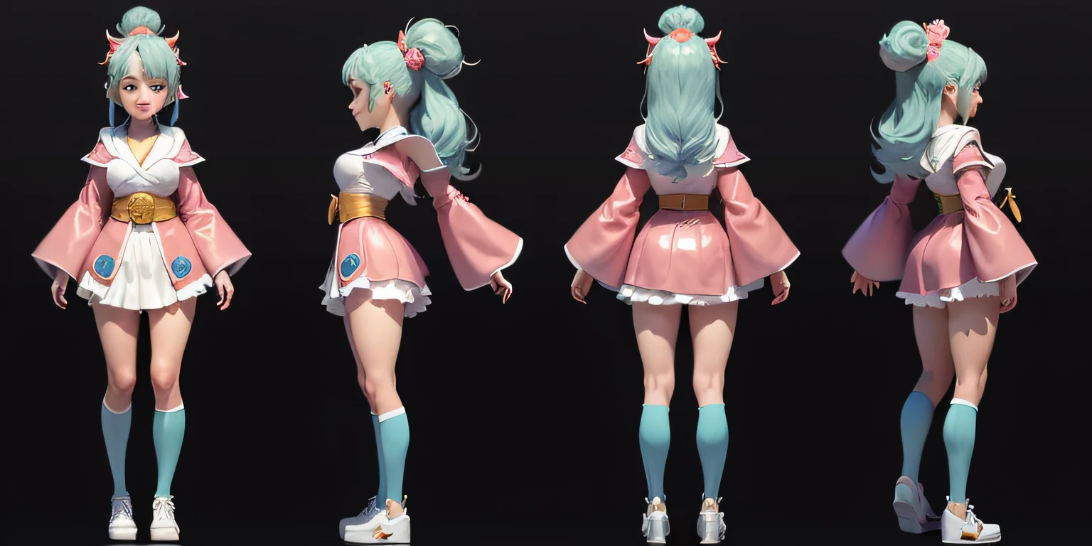 character turnaround sheet:2,three view drawing,full body shot:2,A cute girl dressed in a japanese idol outfit,anime aesthetic, super ultra detail