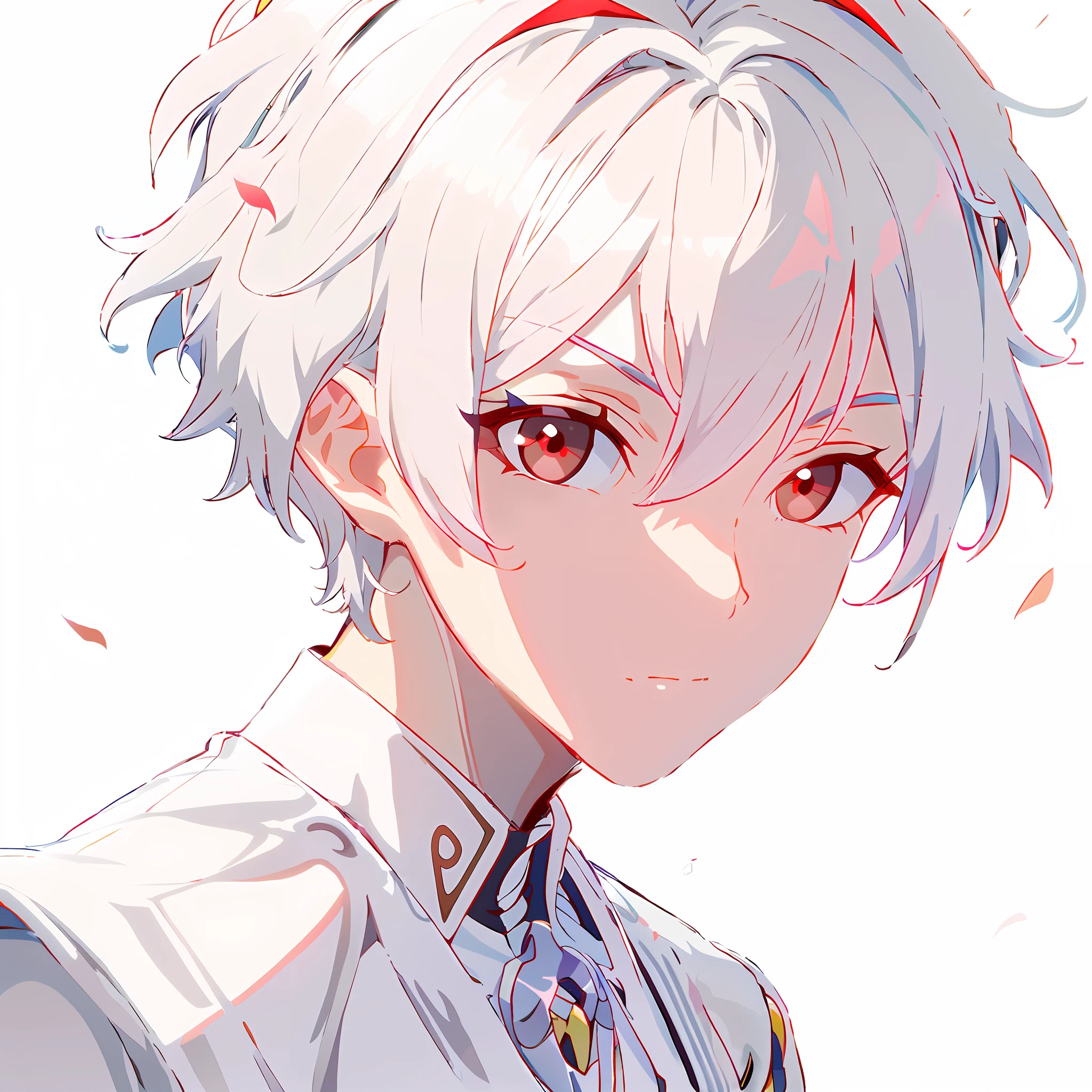 anime - style image of a man with white hair and red eyes, white haired Cangcang, White-haired, nagito komaeda, zerochan art, with glowing red eyes, white haired god, zerochan, white short hair, with red glowing eyes,