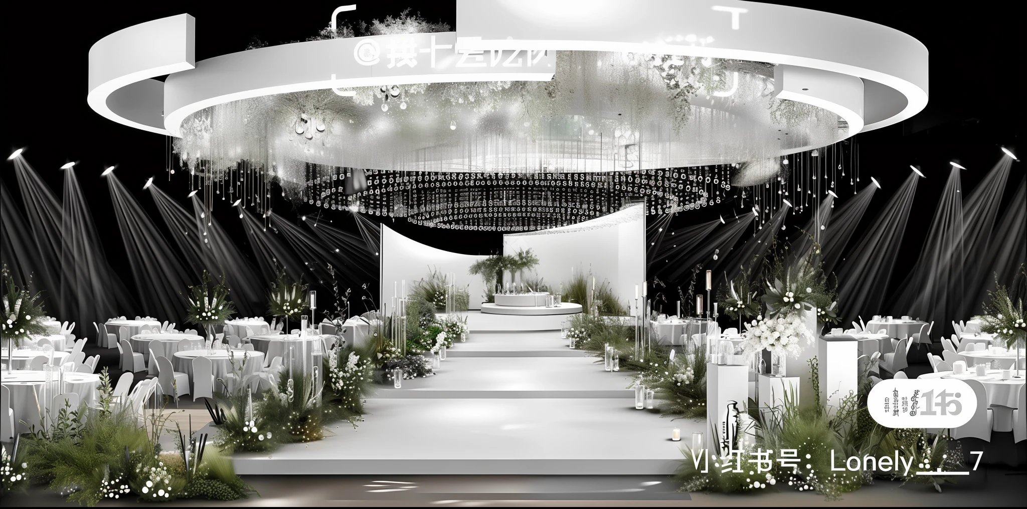 (photorealestic:1.5), （Good shadows），Good construction，Volumetriclighting，films，（HighestQuali，Award-Awarded，masterpaintings：1.5），Wedding hall，Wedding design renderings，Clearer，8K，florals，Wedding banquet hall