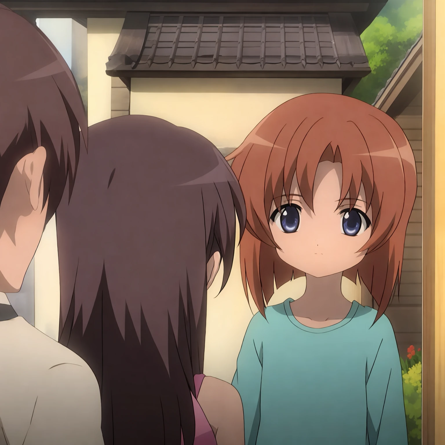 Aniscreen, brown hair, short hair, long hair, outside, family