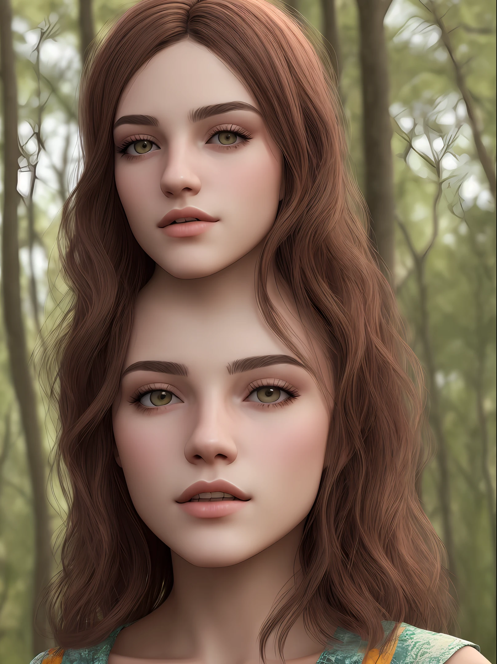 Retrato hyper realista, chica con capa roja, estilo caperucita roja en un bosque encantado, 8k, alto detalle, rostro perfecto, 22 years old and super realistic