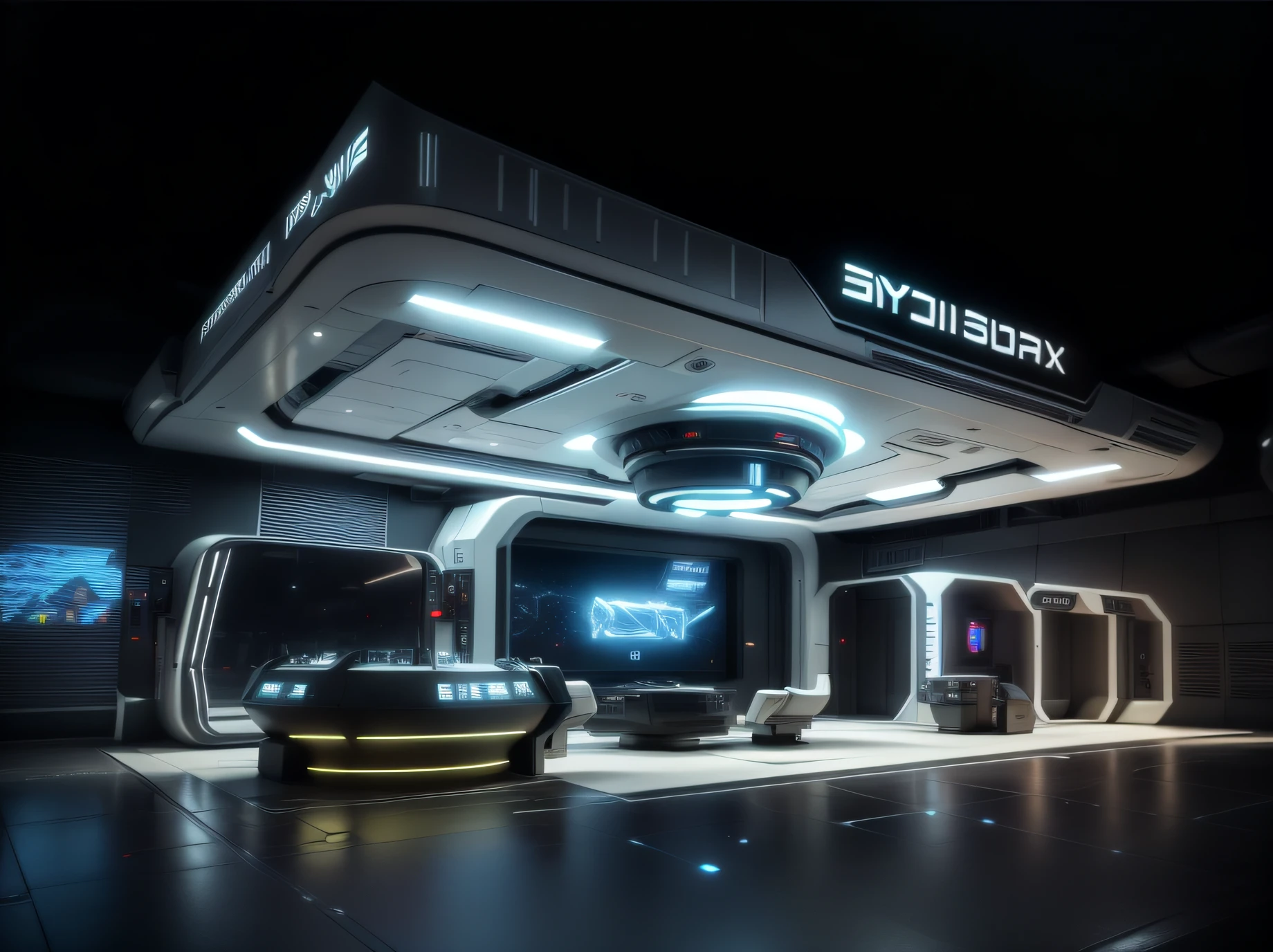 Booth renderings with large display, virtual set, exhibition hall lighting, expert design, large commercial led screens, A digital rendering, large led screens,Complex spaces,Huge space for Ymax rendering, tv studio, glowing neon lights, A digital rendering, Future technology showcase, extreme render, 3ds Max, 3 ds max, finalrender, author:Nikolai Avramov,a detailed matte painting by senior environment artist,Inspired by 3D renderings by Syd Mead, number art, A futuristic, sci-fy, scifi room, Futuristic Indoor, Sci-fi Engine Booth, Futuristic setting, Octane rendering sci-fi, Cyberpunk showroom, futuristic room background, surreal sci fi set design,shutter,afofuturism,Futuristic showroom