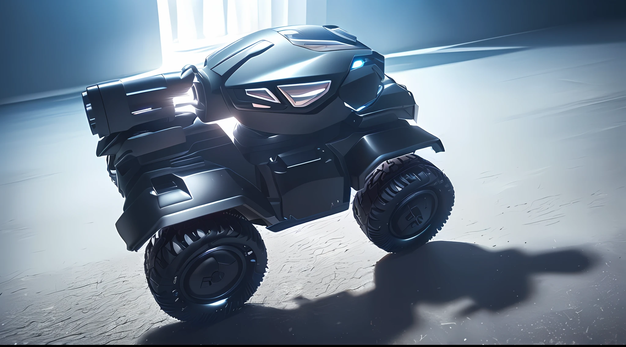A toy futuristic chariot,Gundam color,The fuel tank is black,Future tech chariots,((Attached with a dynamic pattern)),minimal style,Colored,Ultra-realistic textures,realistic detail,The lines are clear and sharp,,Toy display