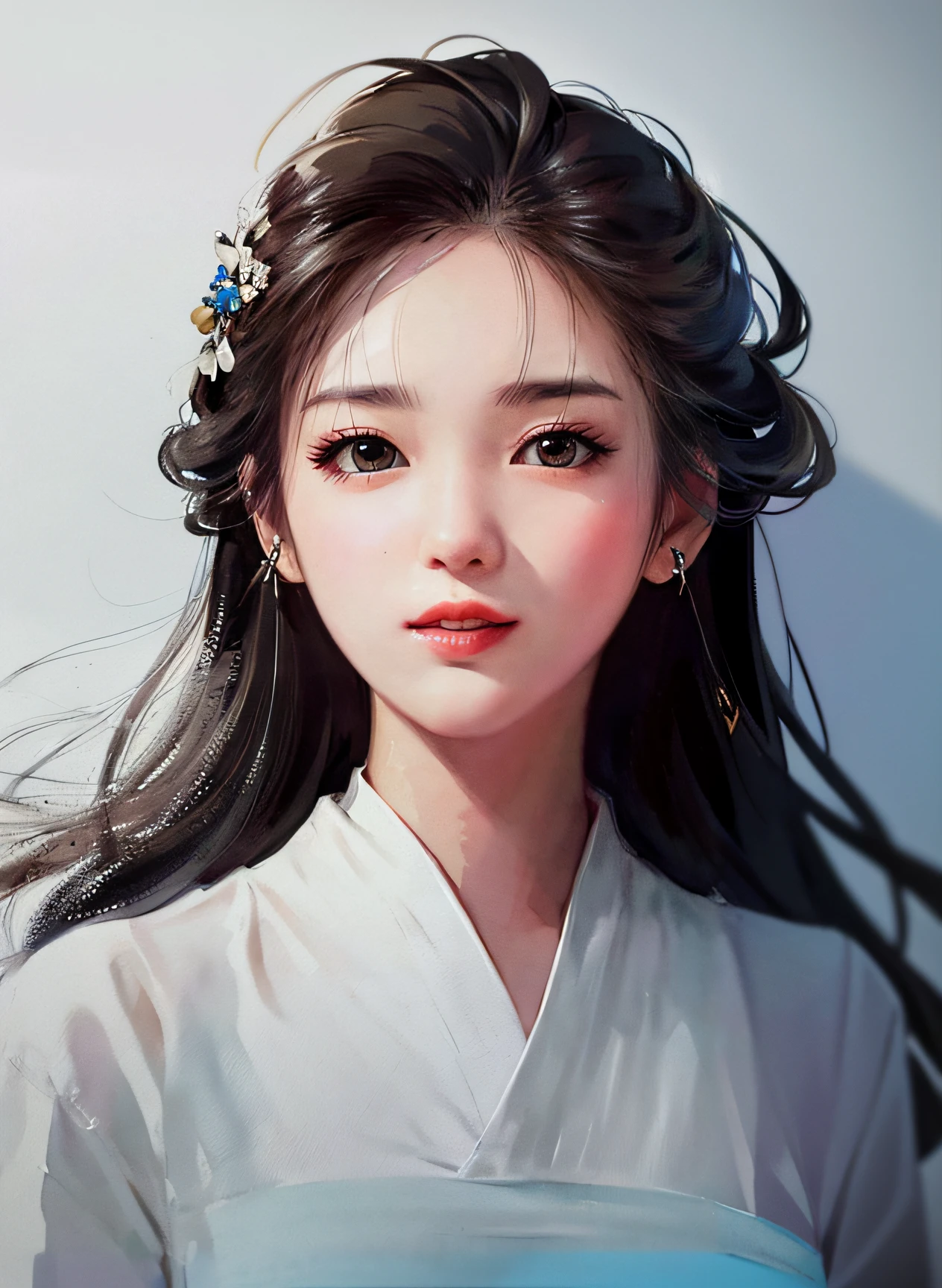 there is a woman with a flower in her hair, beautiful character painting, artwork in the style of guweiz, guweiz, palace , a girl in hanfu, beautiful anime portrait, realistic cute girl painting, by Fan Qi, chinese girl, rossdraws portrait, beautiful digital artwork, stunning anime face portrait, by Yang J, a beautiful artwork illustration