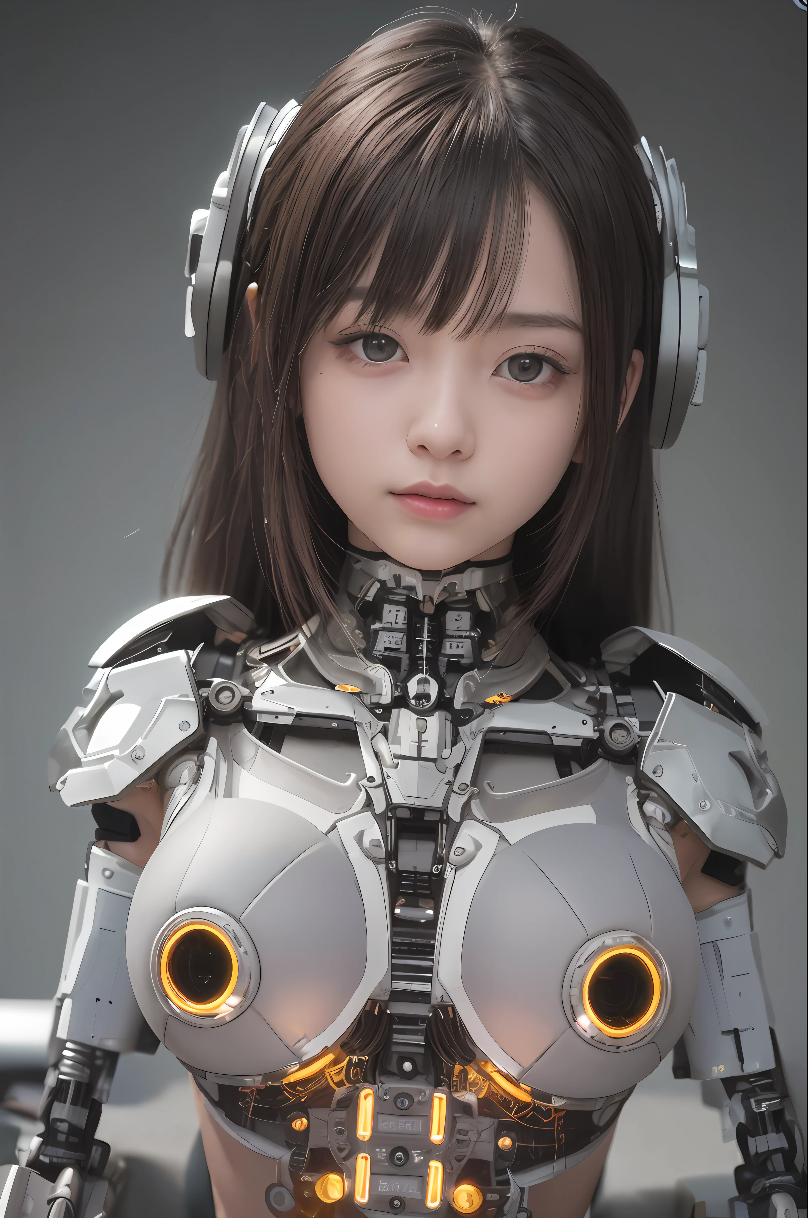beste-Qualit、巨作、ultra-high-resolution、(photoreallistic:1.4)、Raw photo、女の子1人、Black hair、glowy skin、1 Mechanical Girl、((hyper realistic detail))、portlate、Global Illumination、Shadow、octan render、8K、ultrasharp、Mechanical Girl、big tit、Raw skin is exposed in cleavage、Details of complex ornaments、Gundam details、extremely intricate detail、Realistic light、CGSoation Trends、purple-eyed、radiant eyes、Facing the camera、neon details、Mechanical limbs、blood vessels connected to tubes、Mechanical vertebrae attached to the back、mechanical cervical attaching to neck、sitting on、Wires and cables connecting to the head、Small LED lamp、Fluorescent glowing tubes、