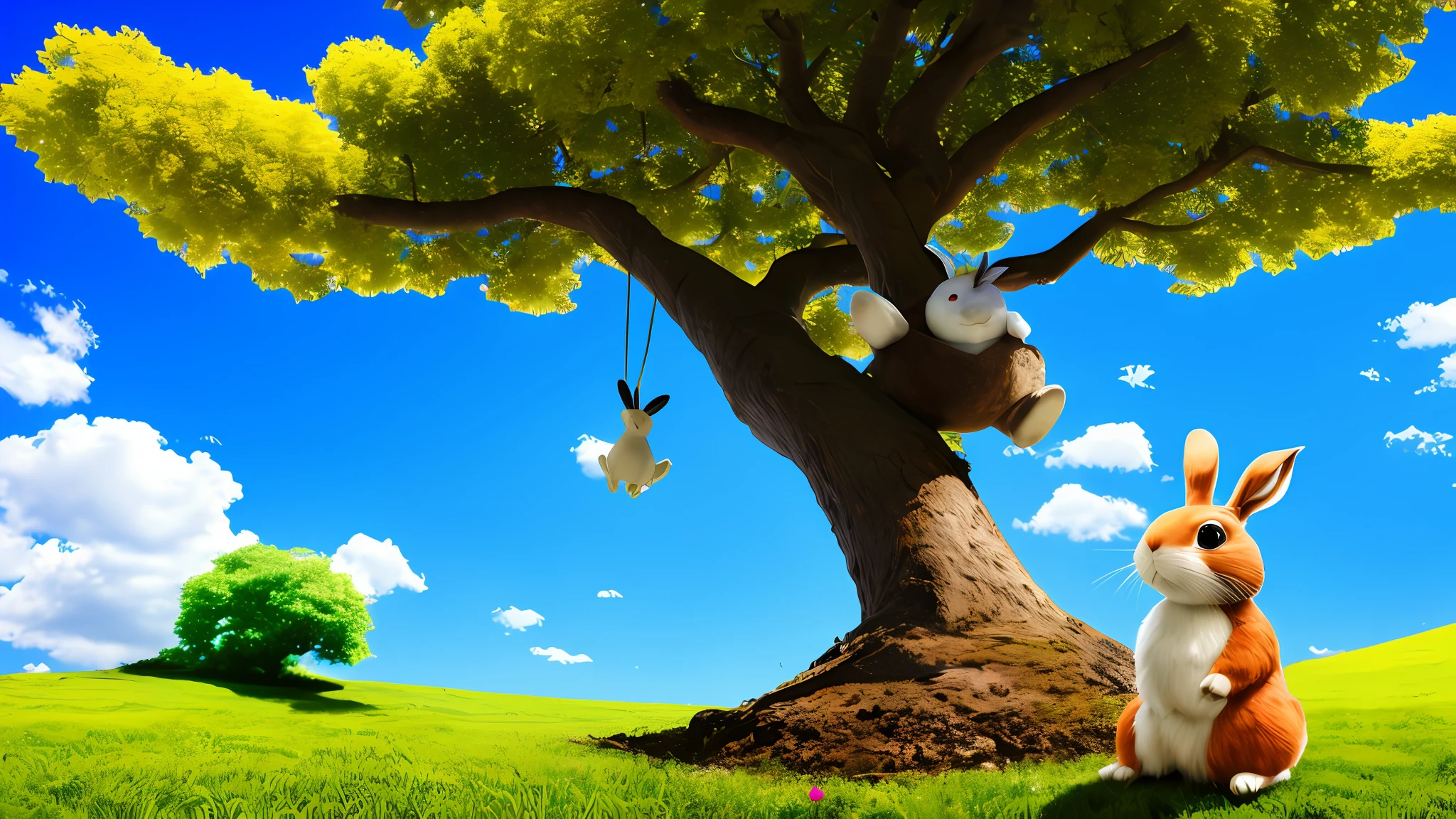 Mysterious tree and blue sky rabbit, ddlers