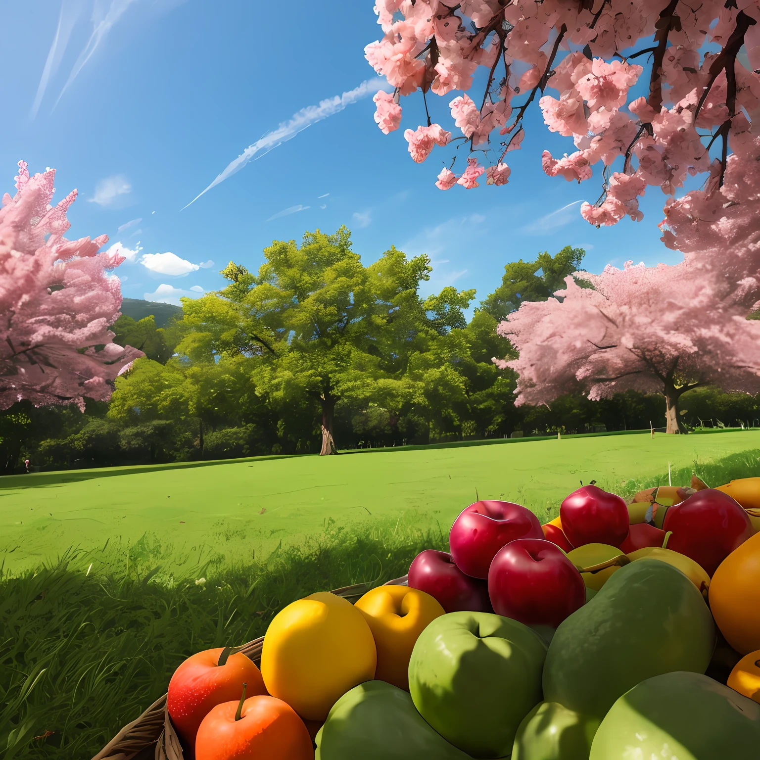 orchard, Fruit, fruit and vegetable, tree, Green, healthy, Sunny, vibrant, Real Scene, Fruit, Wide angle lens, Big Scene, Low angle shooting, Red vitality, water vitality, Refreshing