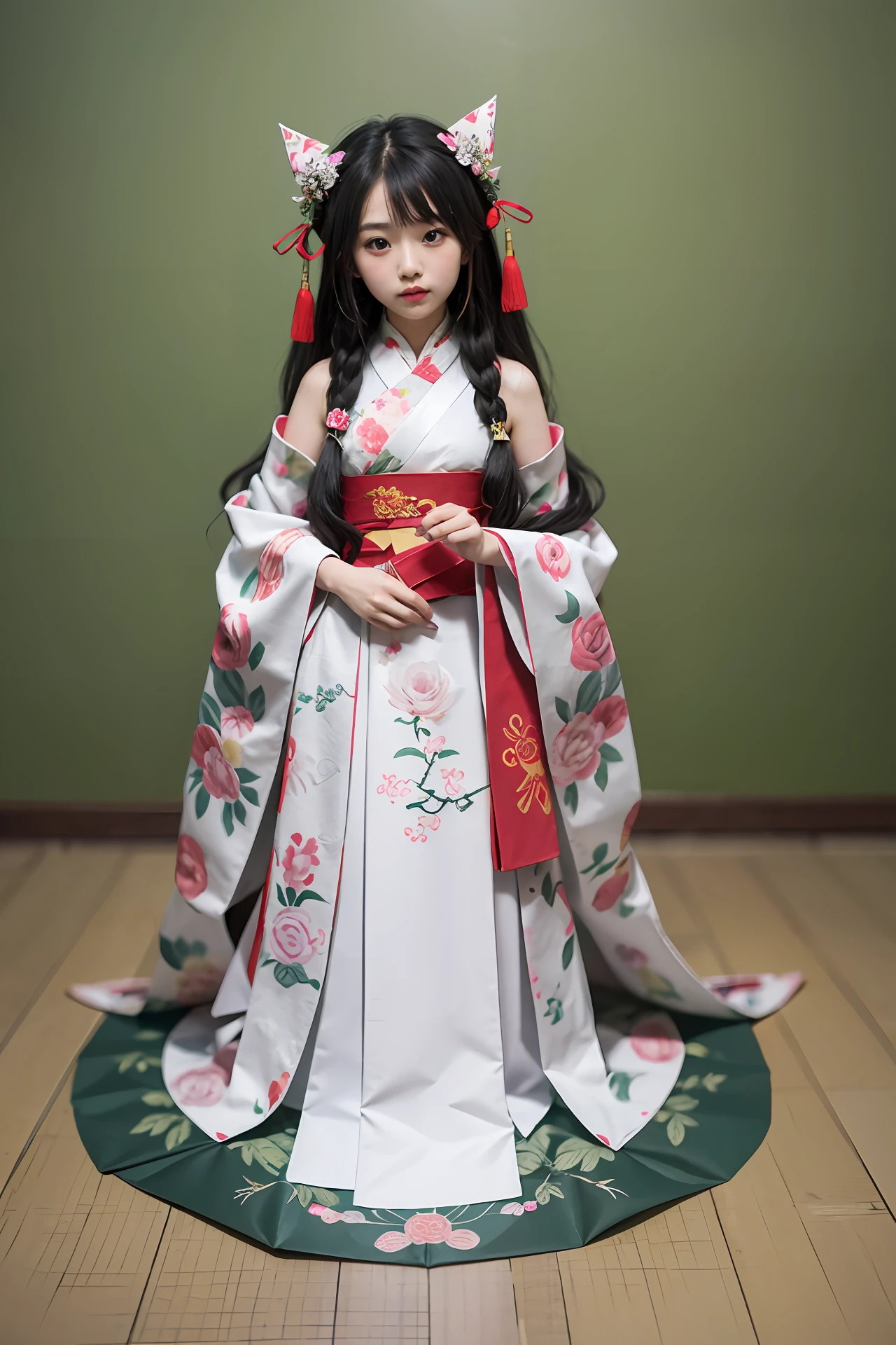 origami dress, full body photo of weird doll in a origami hanfu, material((Chinese paper)), 8k uhd, dslr, soft lighting, high quality, film grain, Fujifilm XT3